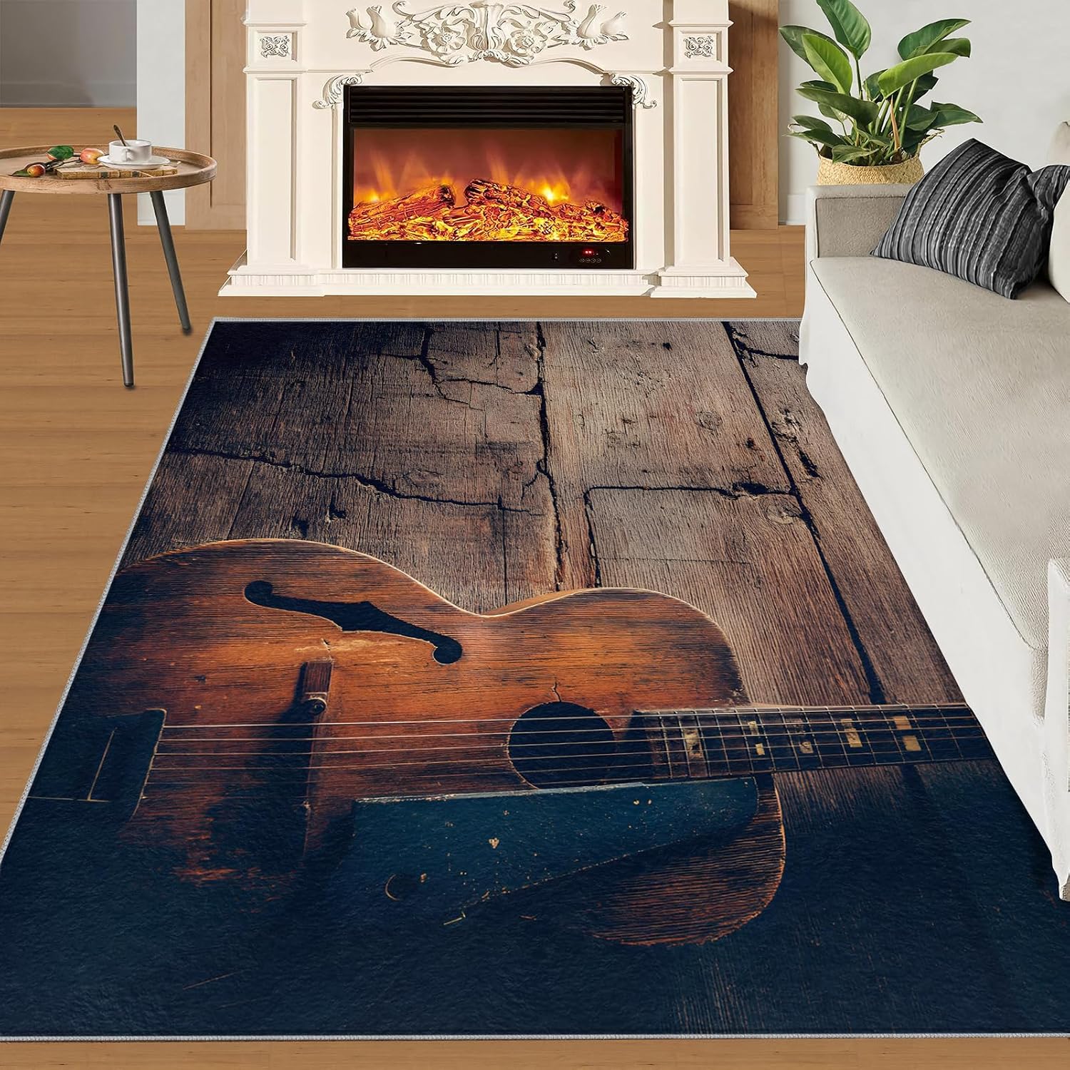 Cool Guitar Area Rug - Guitar Kids Rugs - Music Lover Rug for Bedroom, Indoor Machine Washable Carpet for Music Classroom Studio Band 6x8ft