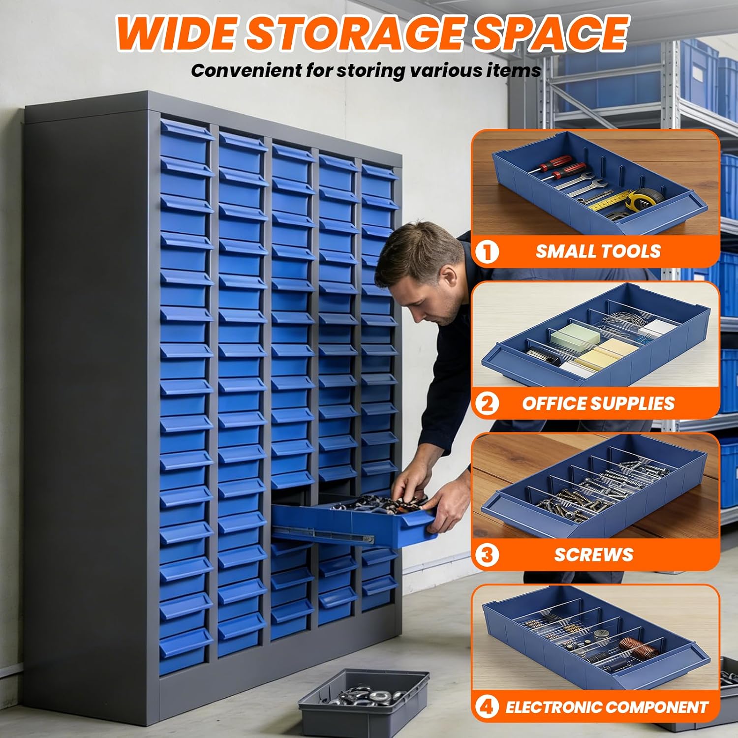 Nut and Bolt Organizer, 75 Drawers Part Cabinet Bolt and Nut Tool Storage, ABS Material Bolts Bin Tool with Drawer Dividers and Labels for Storing Tools and Parts (75-Drawer)