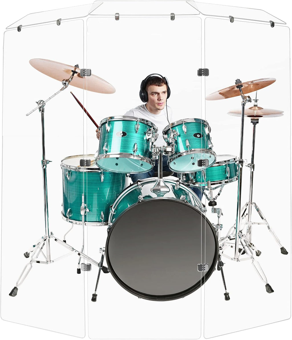 PENNZONI Drum Shield 6ft w/Deflectors & Chrome Hinges, Comes w/ 3 Drum Panels, 3 Deflectors, Chrome Hinges & Deflector Connectors, Premium Clear Acrylic Panels