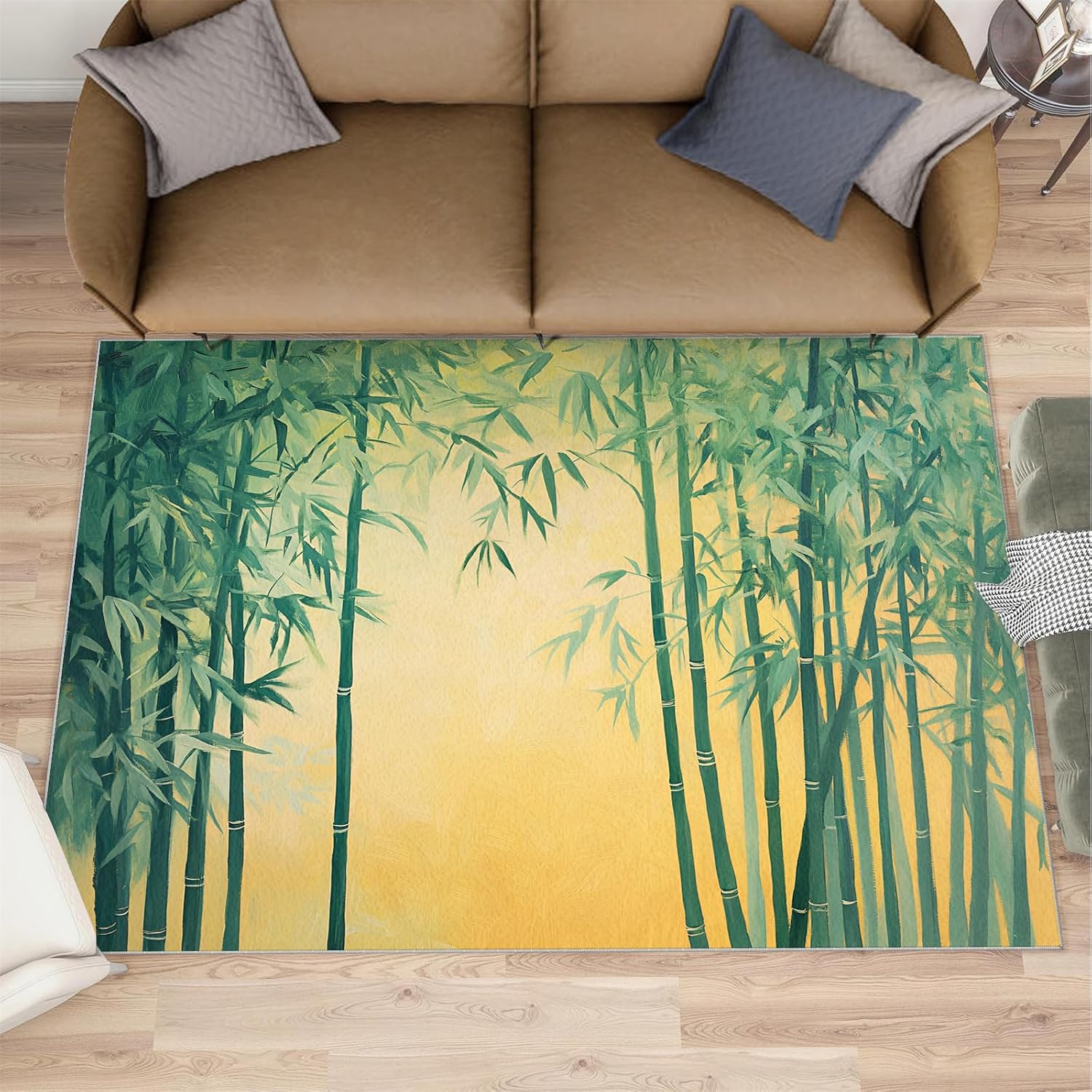 Green Bamboo Forest Rugs for Living Room, Chinese Bamboo Bedroom Rug, Home Decor Area Rug for Study Office Decor Floor Mat 6x8