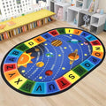 Children's Educational Learning Area Rugs,6x8ft,ABC Alphabet Planet Fun Classroom Carpet, Large Oval Non-Slip Washable Game Mat, Suitable for Children's Room Bedroom Playroom Decorative Carpet