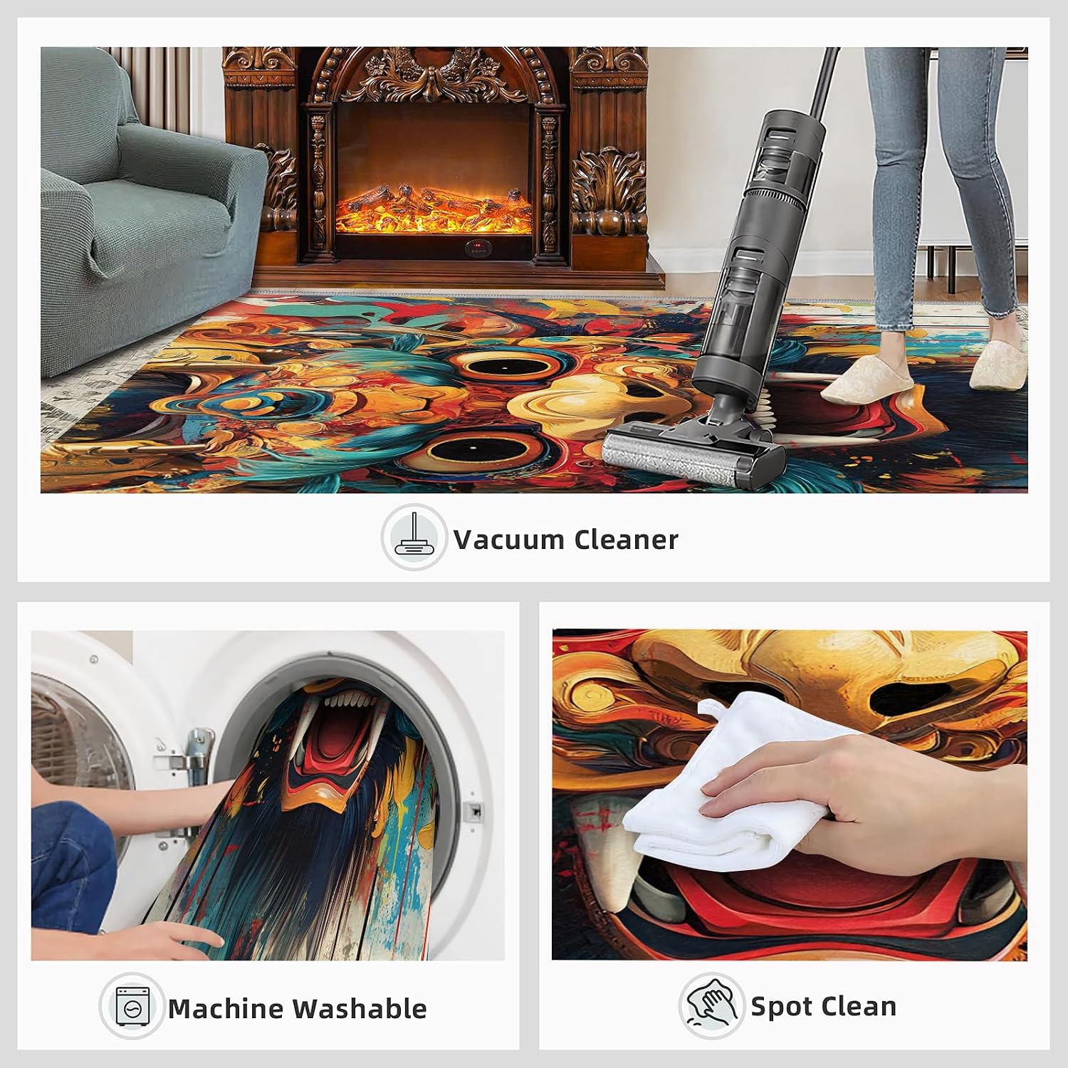 Chinese Rug 6x8, Lion Dance Rugs for Bedroom, Tradition Rugs for Living Room, Non Slip Area Rug, Housewarming Gifts & Indoor Floor Mats