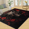 Wolf Rug for Kids Room - 6x8 Large Rug, Wolf and Red Rose Rugs for Bedroom Brown Animals Wolf Area Rugs for Living Room Home Decor Washable Rug
