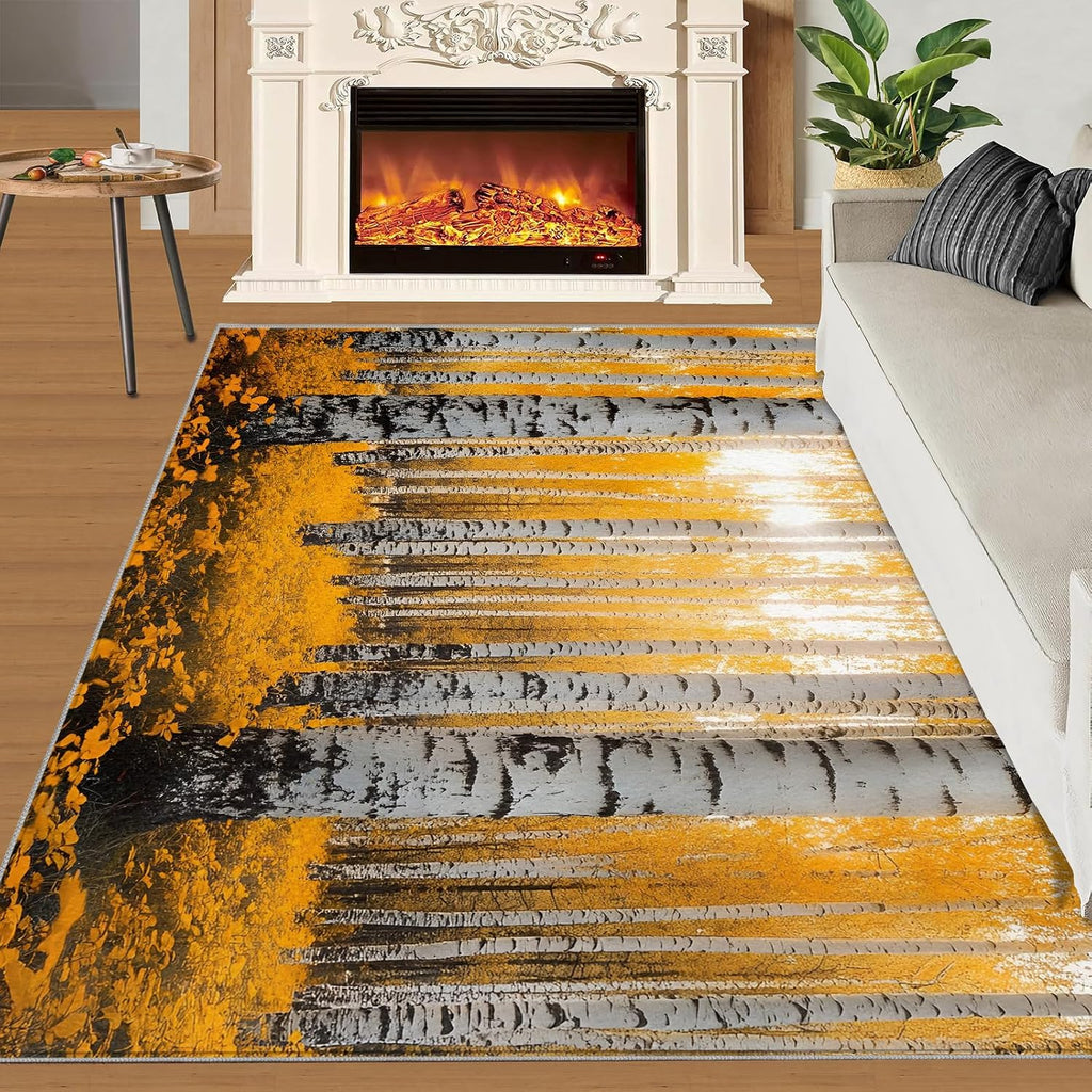 Autumn Forest Area Rug 6x8 - Birch Forest Large Rugs for Living Room, Natural Scenery Carpet Area Rug for Girls Bedroom Kids Room Basement Office Classroom