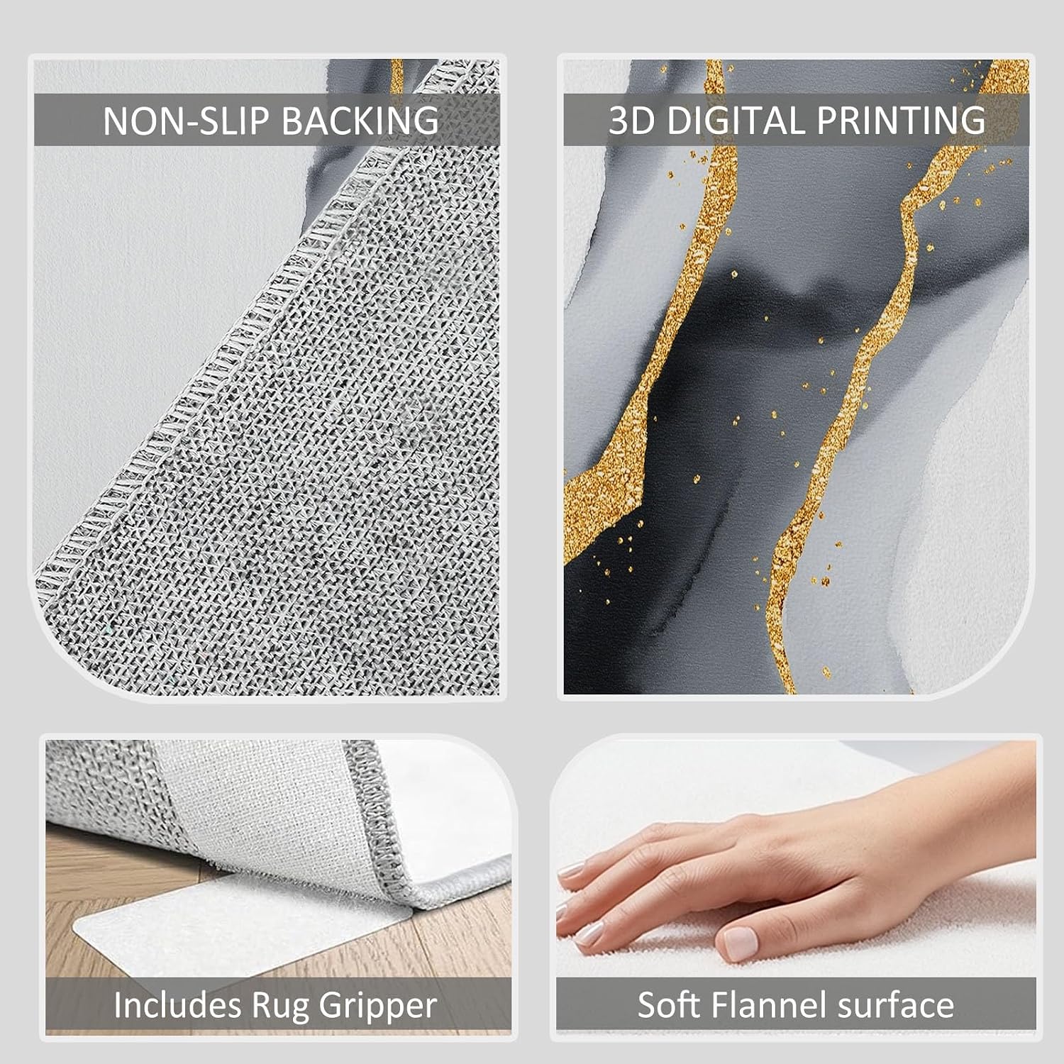 Minimalism Washable Area Rug 5 x 7 ft for Living Room Bedroom, Watercolor Waves Marble Printed Low Pile Rug - Non Slip Carpets for Office Kids Room Stain Resistant Dining Room Carpet