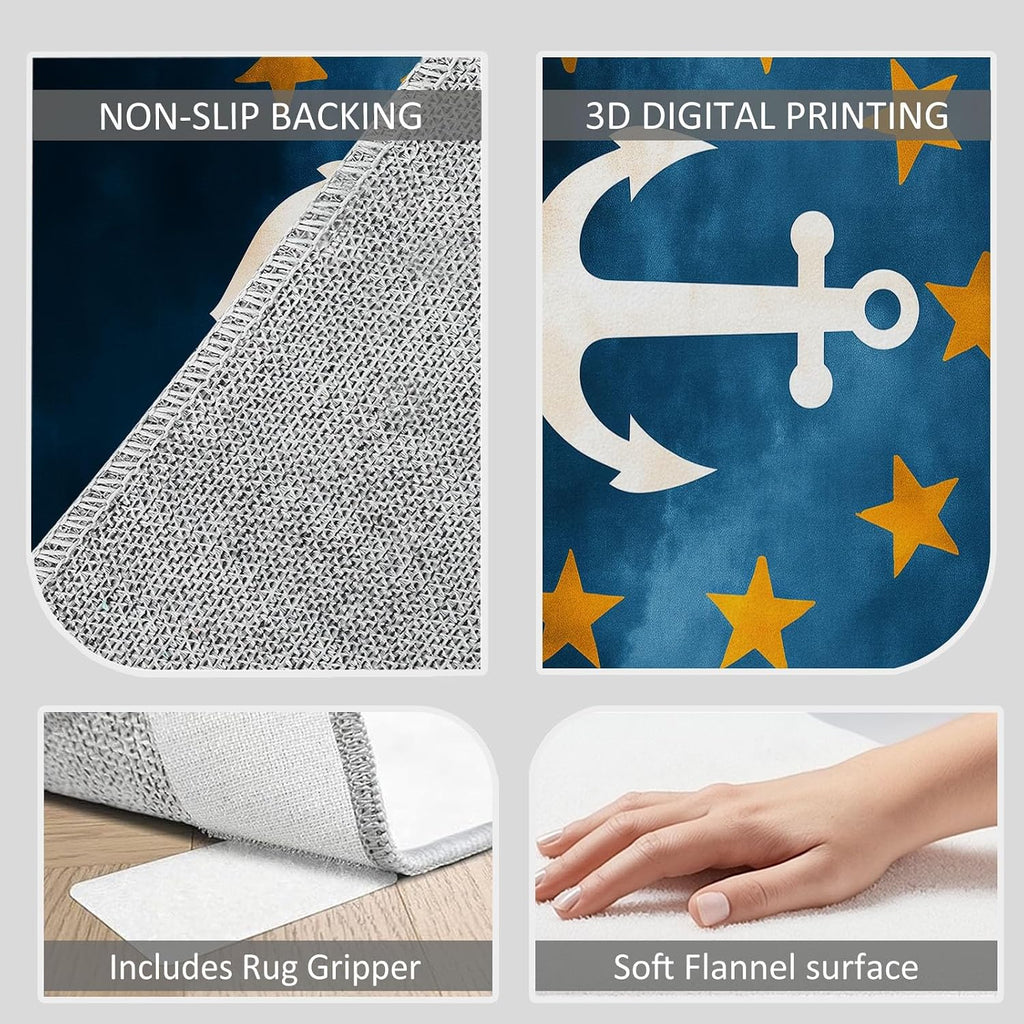 Modern Nautical Theme 5 x 7 ft Area Rug, Retro Stars Gradient Symbols Print Washable Rugs for Living Room - Non-Slip Dining Room Throw Mat Non-Shedding Soft Carpet for Bedside Entry Kitchen