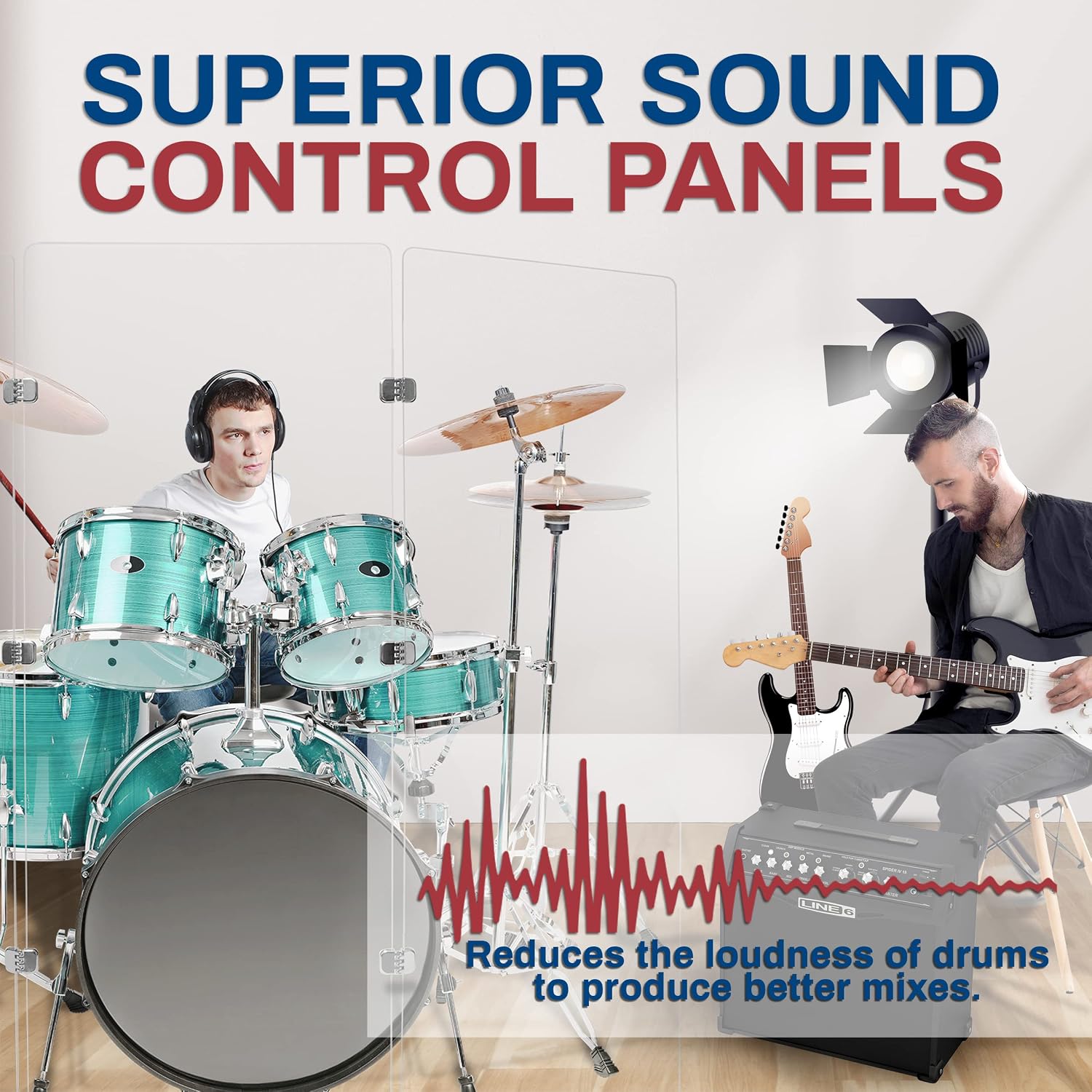 PENNZONI Drum Shield 6ft w/Chrome Hinges, Comes w/ 3 Drum Panels, & Chrome Hinges, Premium Clear Acrylic Panels, Drum Screen