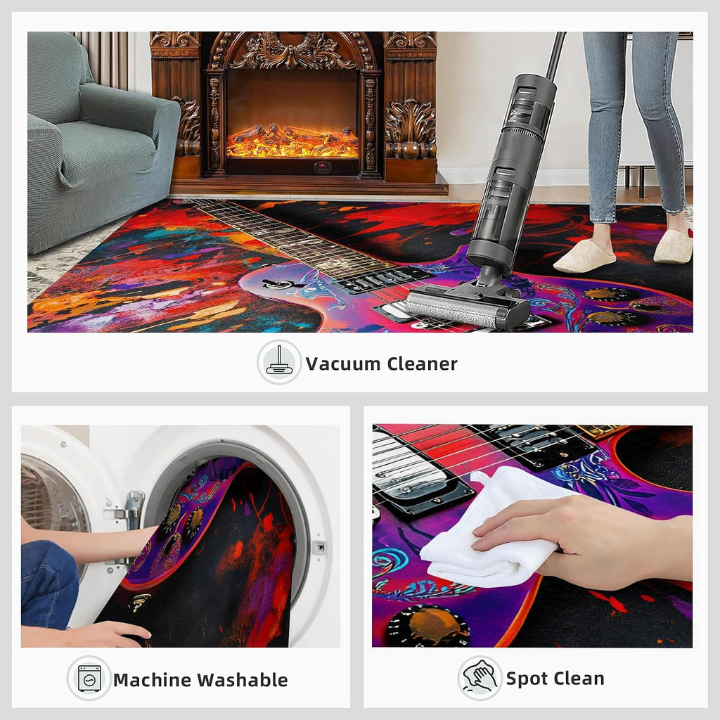 Electric Guitar Rugs for Bedroom - 6x8 Rug, Passion Rock Area Rugs for Living Room, Graffiti Art Carpet, Colorful Washable Area Mat, Boys Room Carpet, Music Home Decor