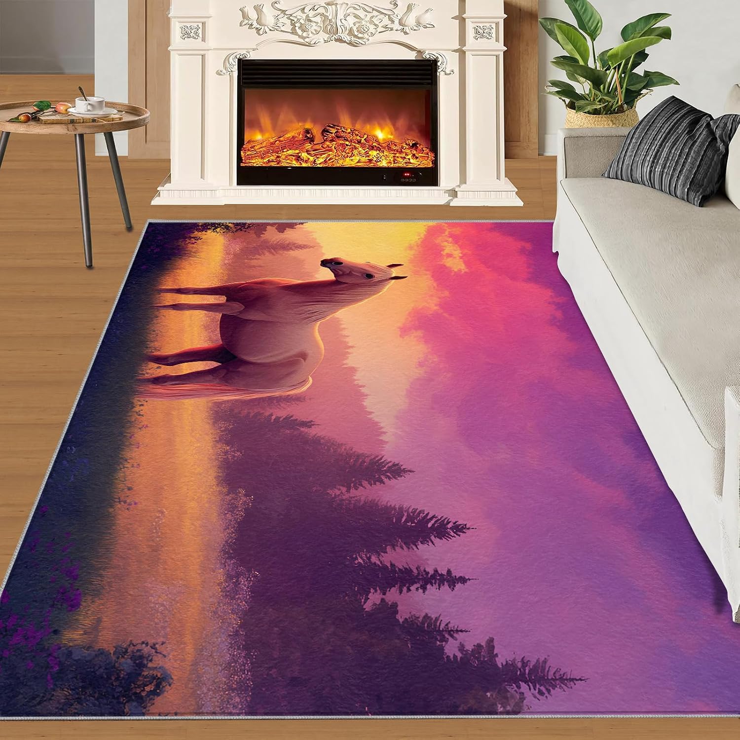 Horse Rug 6x8-6x8 Rug, Animal Area Rugs for Living Room Bedroom, Western Area Rugs, Farmhouse Carpet, Washable Carpet, Horse Home Decor & Gifts