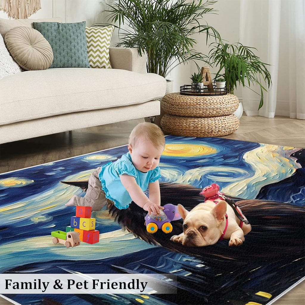 6x8 Area Rug - Starry Sky Cat Large Rugs for Living Room, Night Sky Artistic Animal Painting Carpet Area Rug for Girls Bedroom Kids Room Basement Office Classroom