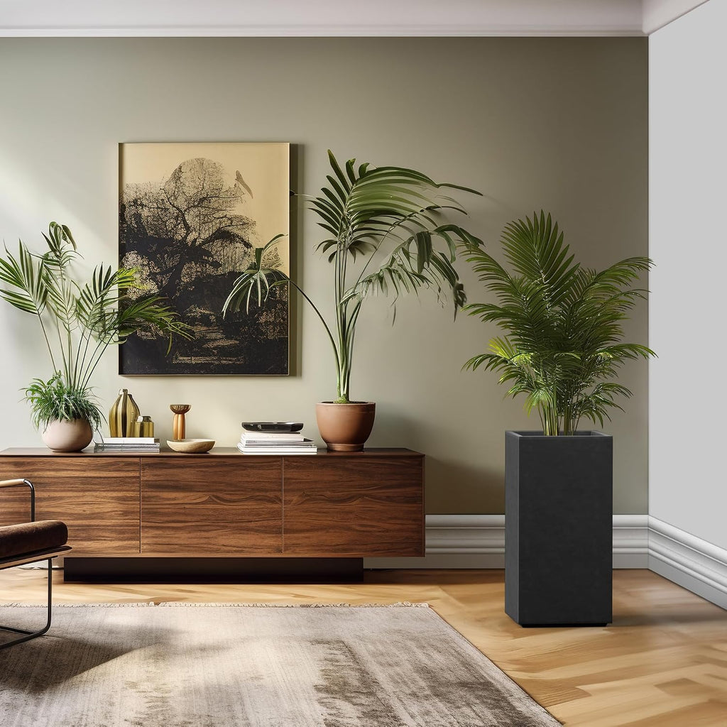 Kante 27.6' H Tall Rectangular Concrete Planter, Modern Square Diameter Plant Pot with Drainage Hole and Rubber Plug for Indoor Outdoor Home Patio Garden, Black