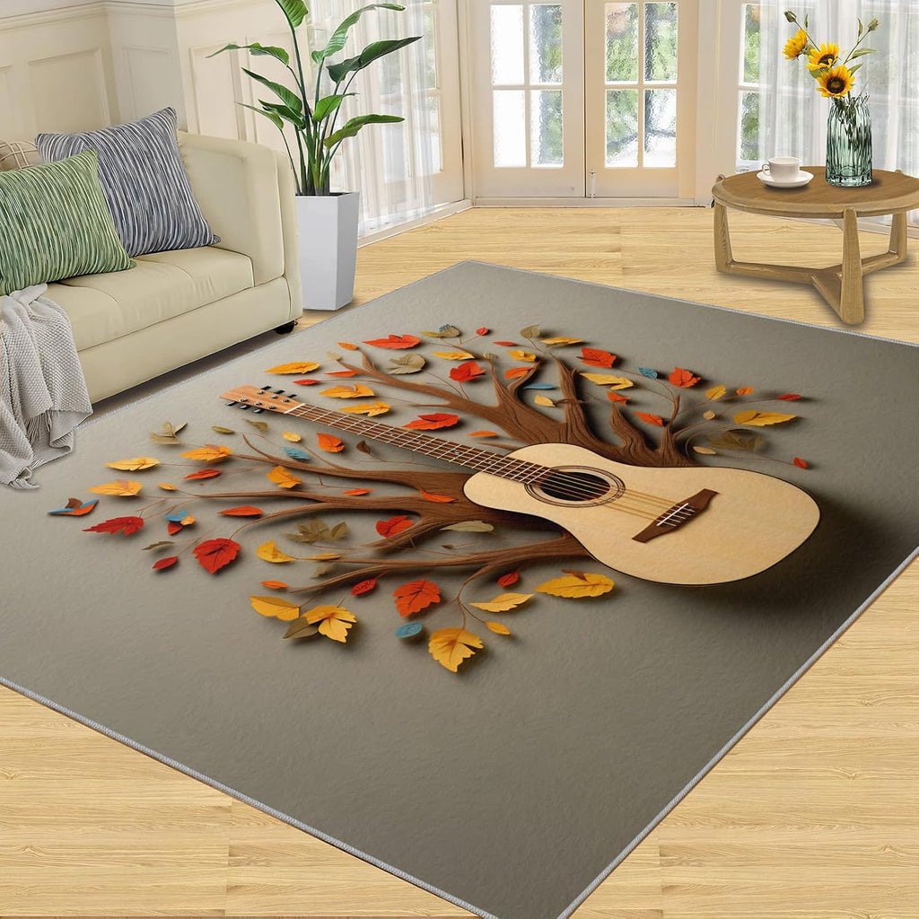 Guitar Rugs for Music Room - Boys Musical Rug, 6x8 Rug, Music Washable Rugs for Living Room Bedroom, 3D Floral Area Rug, Rock and Roll Carpet - Home Decor, Electric Guitars Gifts for Men