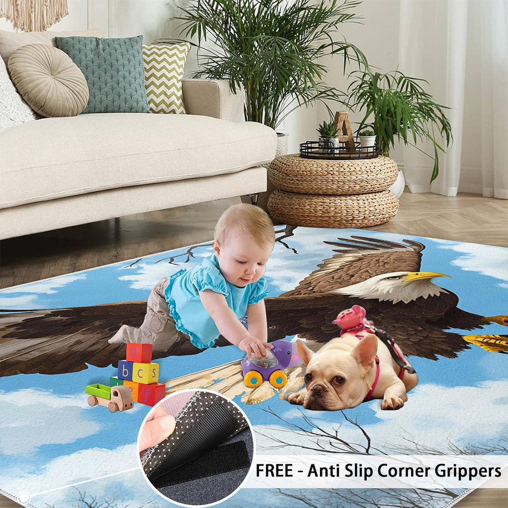 American Bald Eagle Area Rug, Sky Eagle Rugs for Girls Room, with Non Slip Backing Washable Rug for Woman Bedside Living Room Bedroom Kitchen Decor Floor Mat 6x8