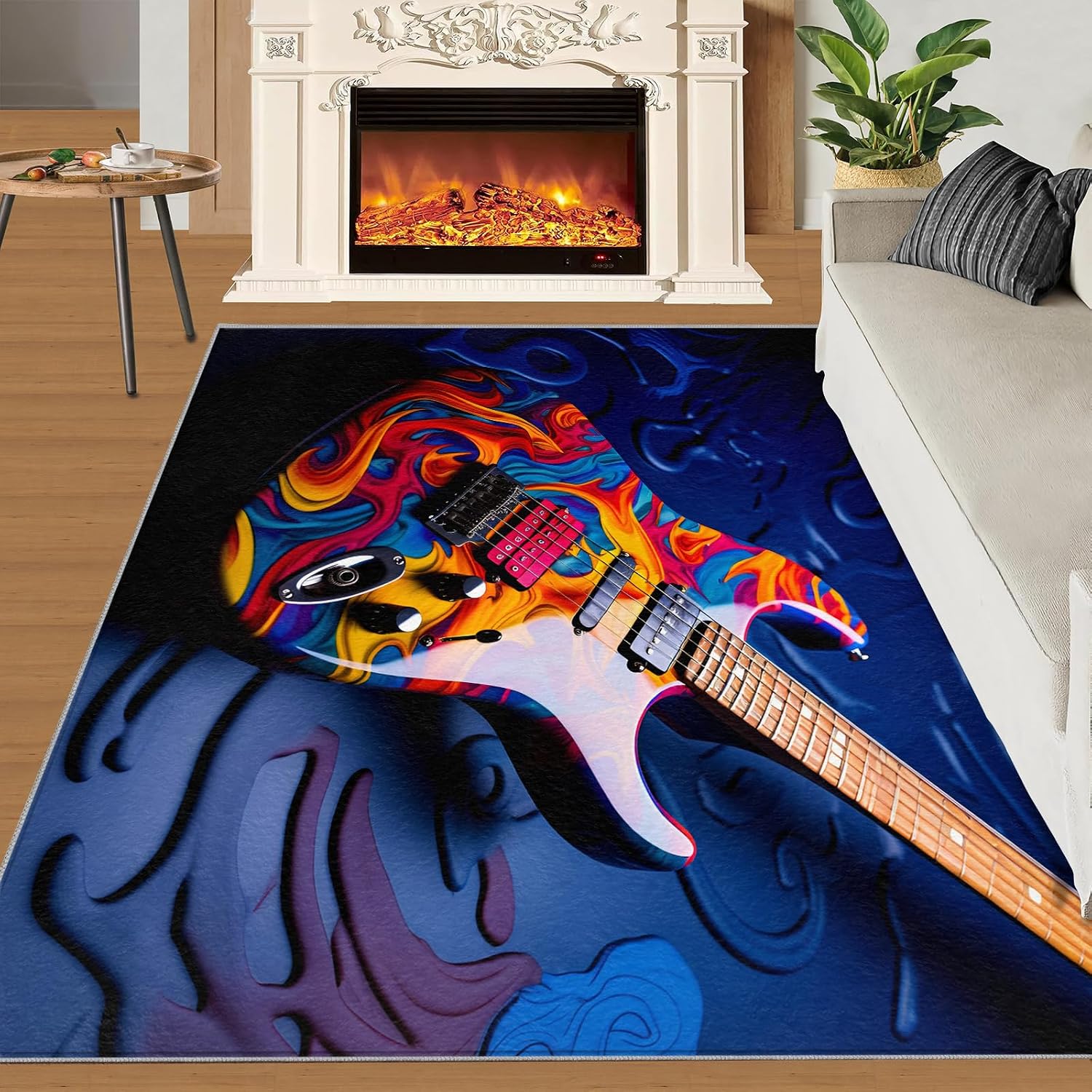 Guitar Rugs for Music Room - Music Rug, 6x8 Rug, Boys Musical Washable Rugs for Living Room Bedroom, Colorful Area Rug, Rock and Roll Carpet - Home Decor, Electric Guitars Gifts for Men