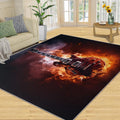 Burning Guitar Music Instrument Area Rug 5x7ft Musical Note Flame Guitar Living Room Rugs, Indoor Non-Slip Kids Rugs, Machine Washable Breathable Durable Carpet for Front Entrance Floor Decor
