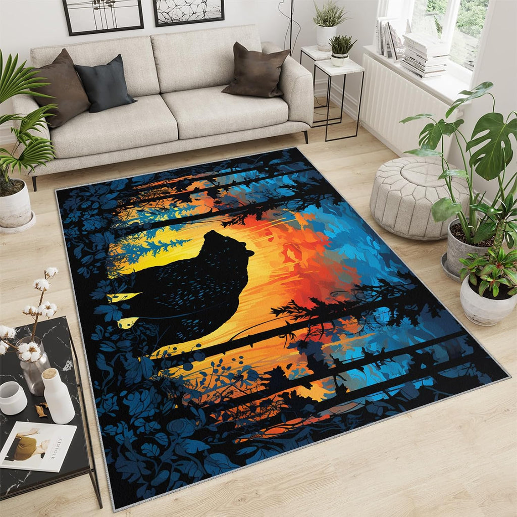 Bear Rug for Kids Room - 6x8 Large Rug, Fire and Ice Forest Rugs for Bedroom Nature Jungle Wild Animals Area Rugs for Living Room Home Decor Washable Rug