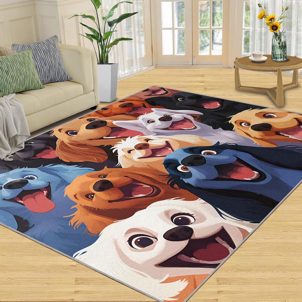 Cartoon Rugs for Bedroom, Dog Print Area Rug, Animal Prints Rugs for Living Room, 6x8 Washable Rug Non Slip & Low Pile, Indoor Carpet & Home Decor