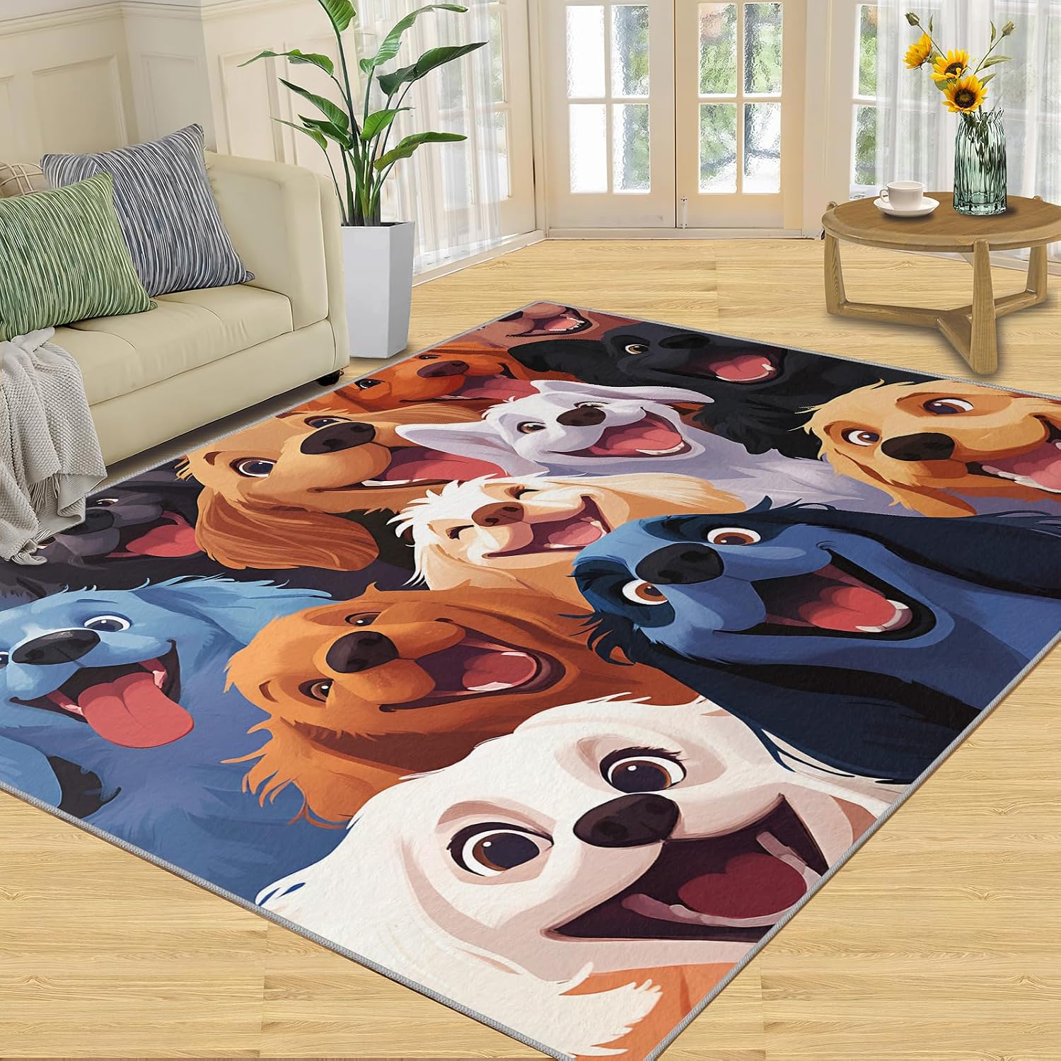 Cartoon Rugs for Bedroom, Dog Print Area Rug, Animal Prints Rugs for Living Room, 6x8 Washable Rug Non Slip & Low Pile, Indoor Carpet & Home Decor