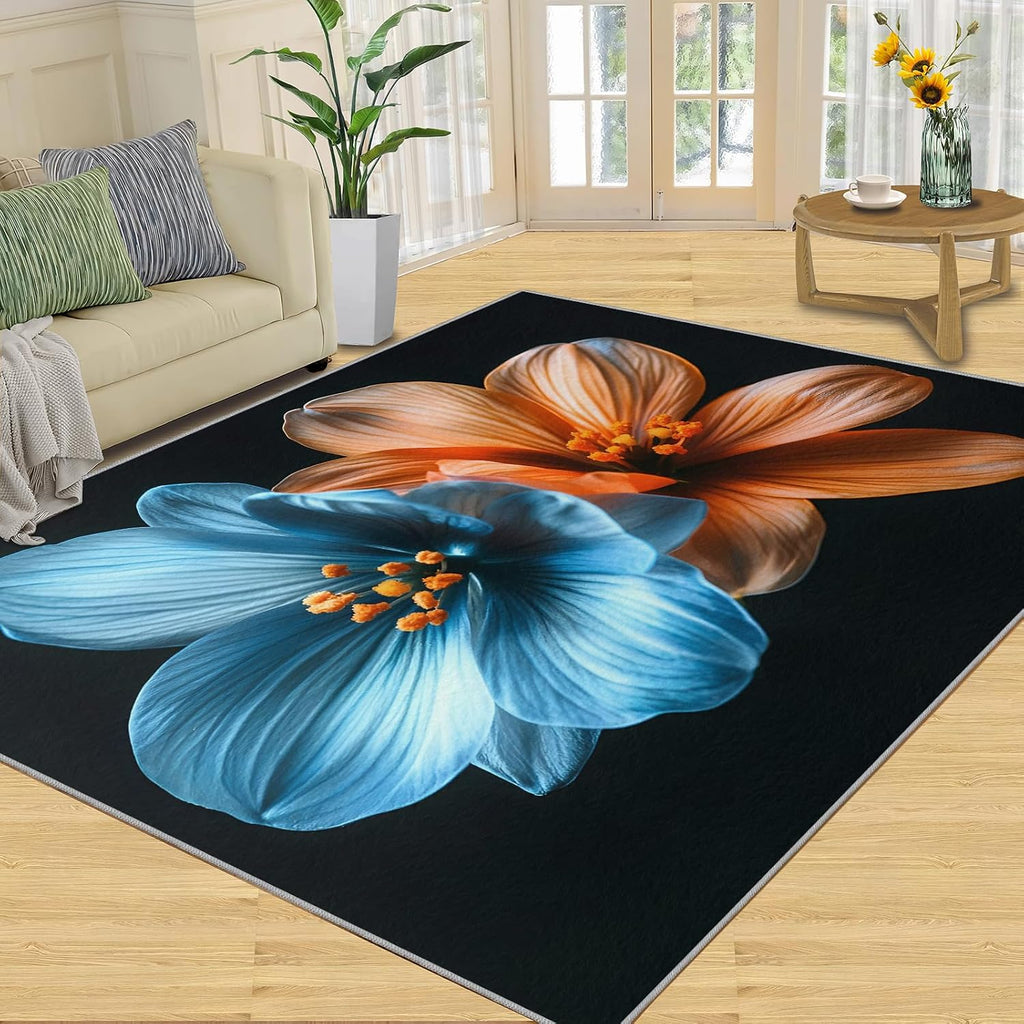 Florals Art Area Rug 6x8 - Minimalist Florals Large Rugs for Living Room, Flowers Carpet Area Rug for Girls Bedroom Kids Room Basement Office Classroom