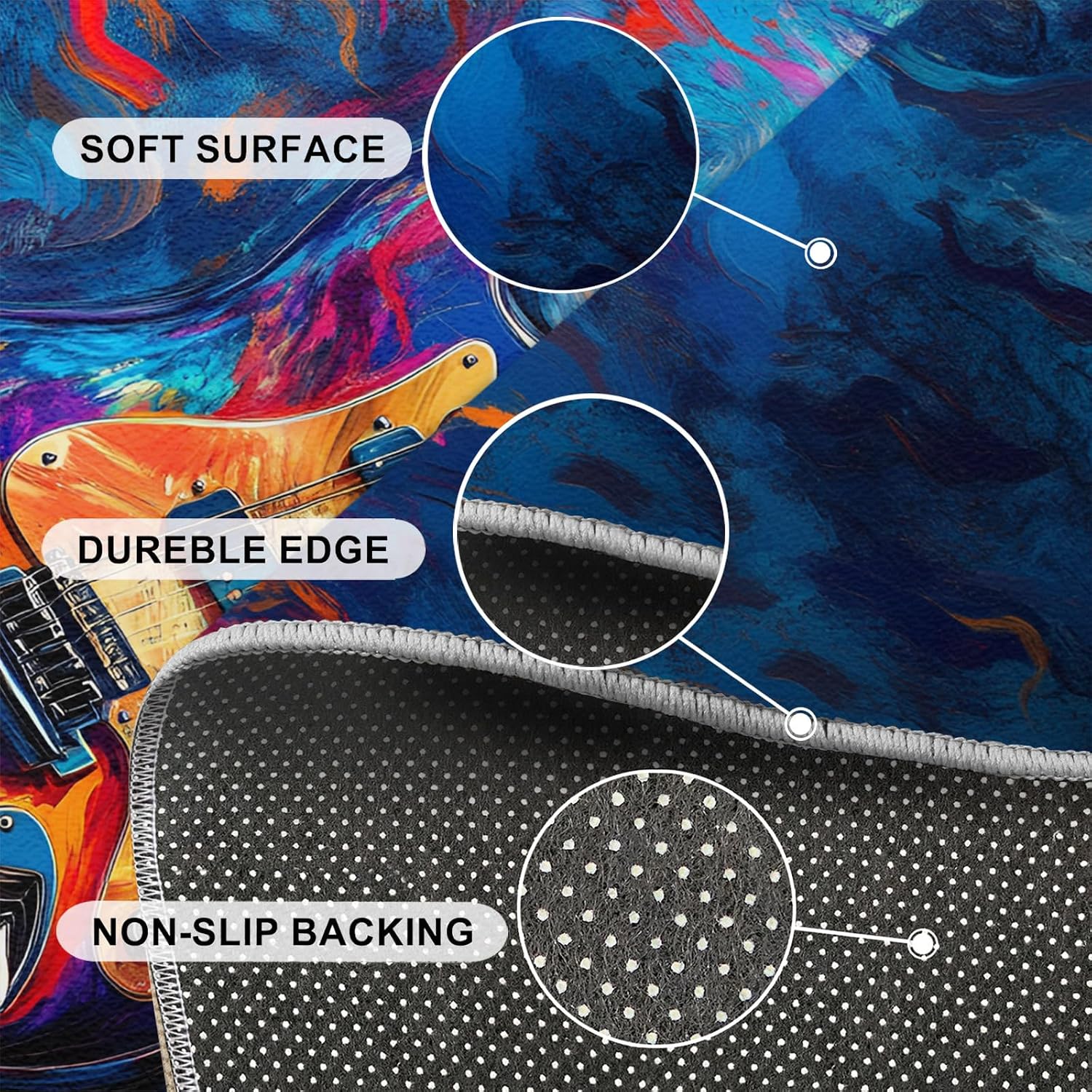 Electric Guitar Rug for Kids Room, Rock Guitar Rug 5x7, Colorful Music Bedroom Rugs Washable & Non Slip Carpet for Home Decor