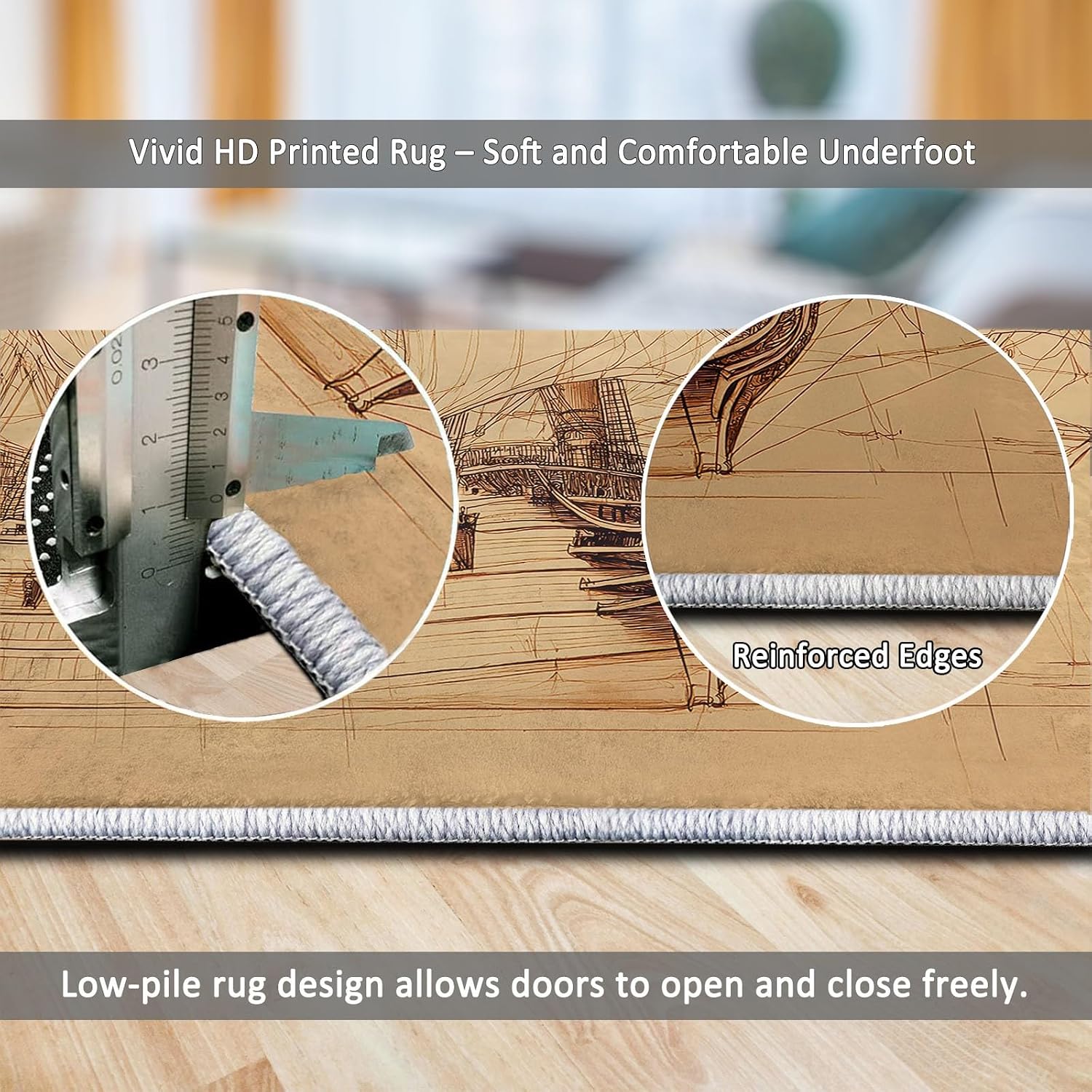 Machine Washable Ocean Sailboat Stripes Area Rugs 5' x 7', Non-Slip Vintage Large Area Rugs Stain Resistant Print Carpet for Home Decor, Kid Pet Friendly Mat