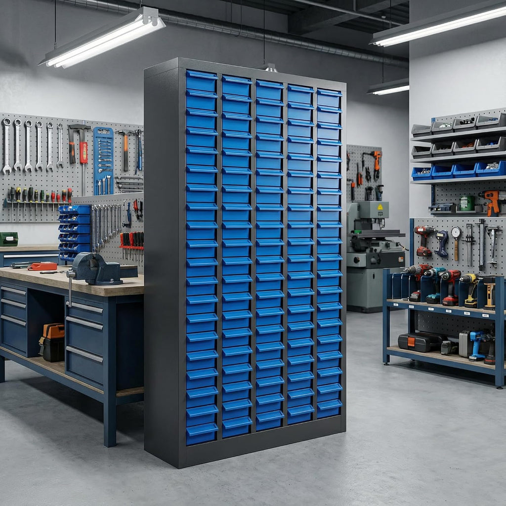100 Drawers - Part Cabinet, Shelves & Label Stickers - Bolt and Nut Organizer Bolt Bin Cabinets, Durable Steel Tool Storage Cabinet for Garage/Workshop Small Parts/Hardware Organization