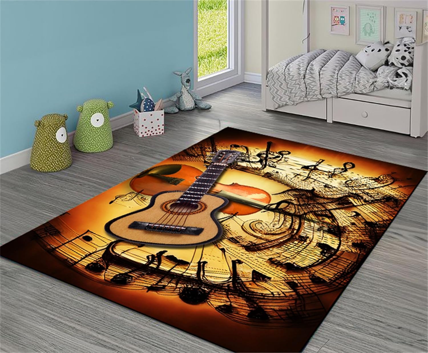 Guitar Rug,6x8ft, Electric Guitar Area Rug，Electric Guitar Music Indoor Rugs，Anti-Slip Noise Reduction Machine Washable Music Rug for Music Room Living Room Bedroom Office Home Decor