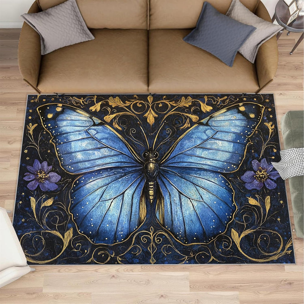 Butterfly Rugs for Bedroom, Luxury Decor Rug 6x8, Retro Exquisite Decor Dining Room Rugs Washable & Non Slip Large Carpet for Home Decor