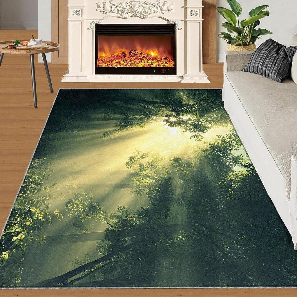 Forest Rug 6x8, Forest Rugs for Living Room, Natural Scenery Area Rug, Washable Rugs for Bedroom, Kitchen Dining Room Decor Carpet