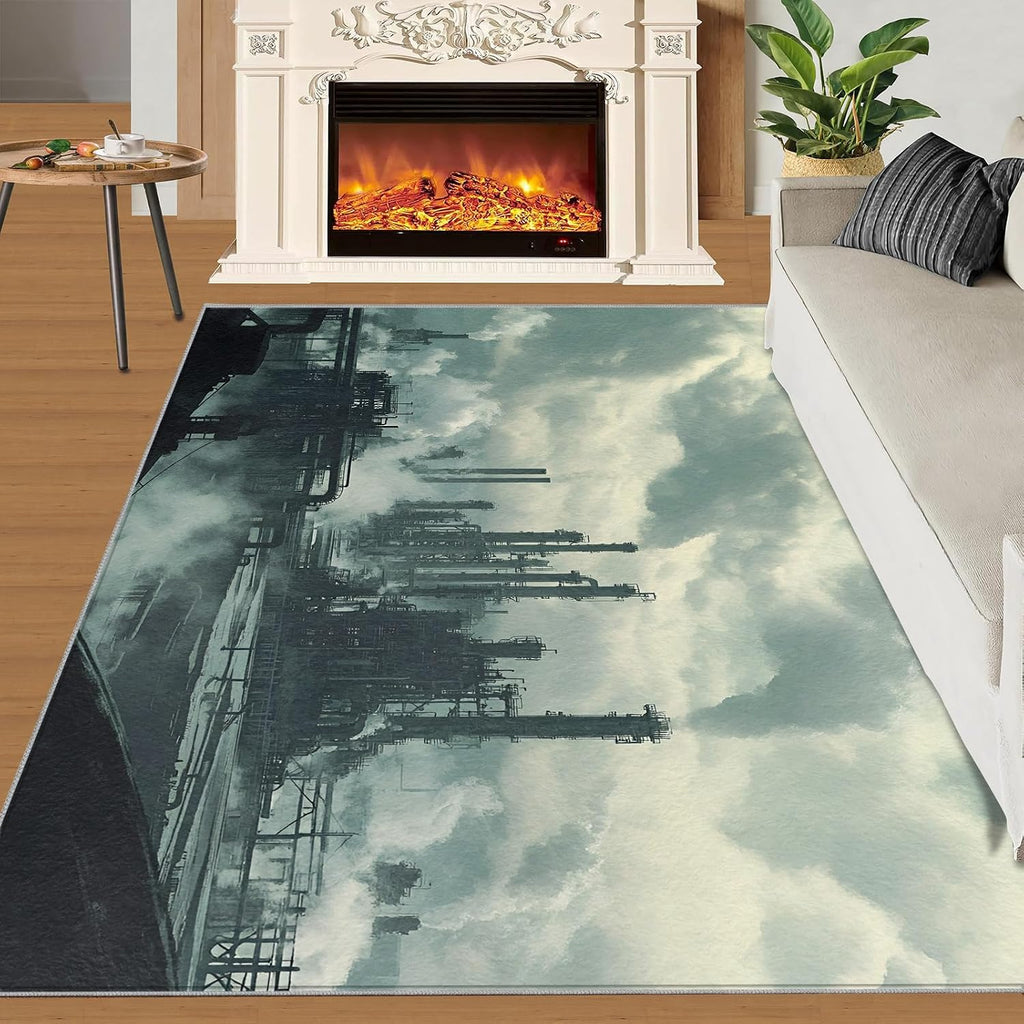 Industrial Style Rug 6x8, Mechanical Style Rugs for Living Room, Retro Industrial Area Rug, Non Slip Rugs for Bedroom, Washable Kitchen Dining Room Decor Carpet