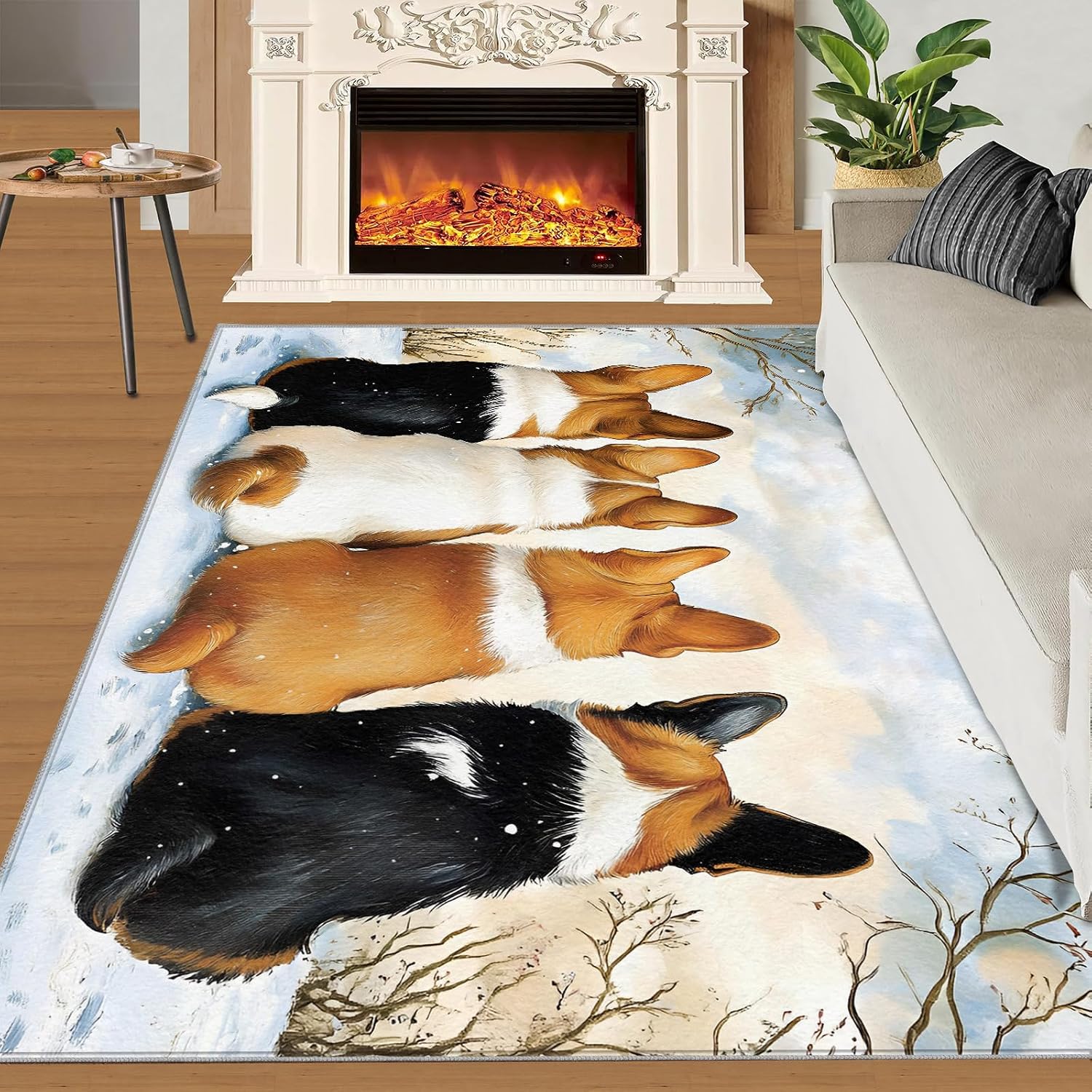 Dog Print Rugs for Living Room, Corgi Puppy Rug, Animal Prints Washable Rugs for Bedroom, Low Pile & Non Slip, Indoor Carpet, 6x8 Area Rug & Home Decor