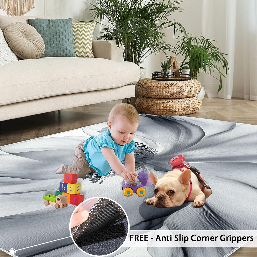 Flowers Rugs for Living Room 6x8 Rug, Large Floral Area Rug, Modern Flowers Rugs, Large Machine Washable Rug, Non-Slip Floor Carpet for Bedroom Kids Room Home Decor
