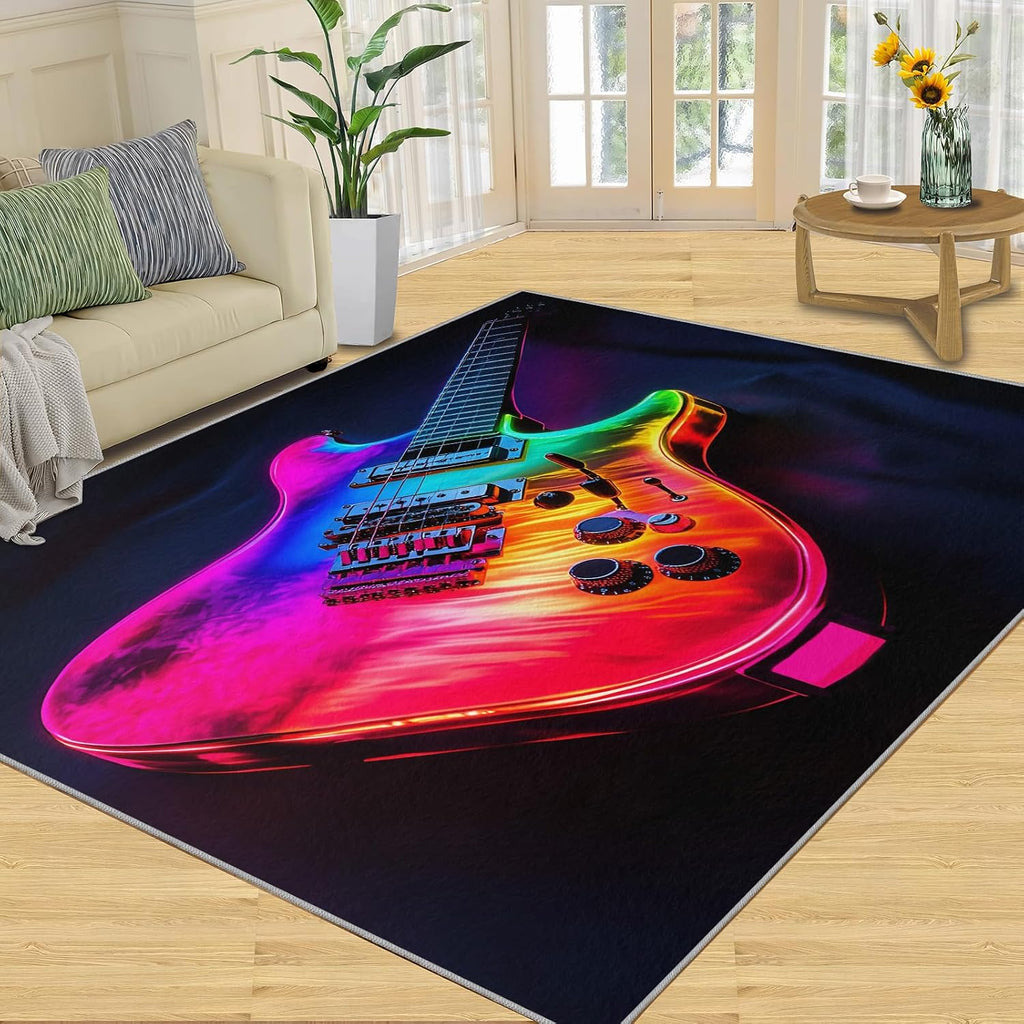 Guitar Rug, Music Rugs for Bedroom 6x8 Rug, Rock Guitar Area Rug, Rugs for Living Room, Non Slip Washable Carpet for Kids Room Home Decor