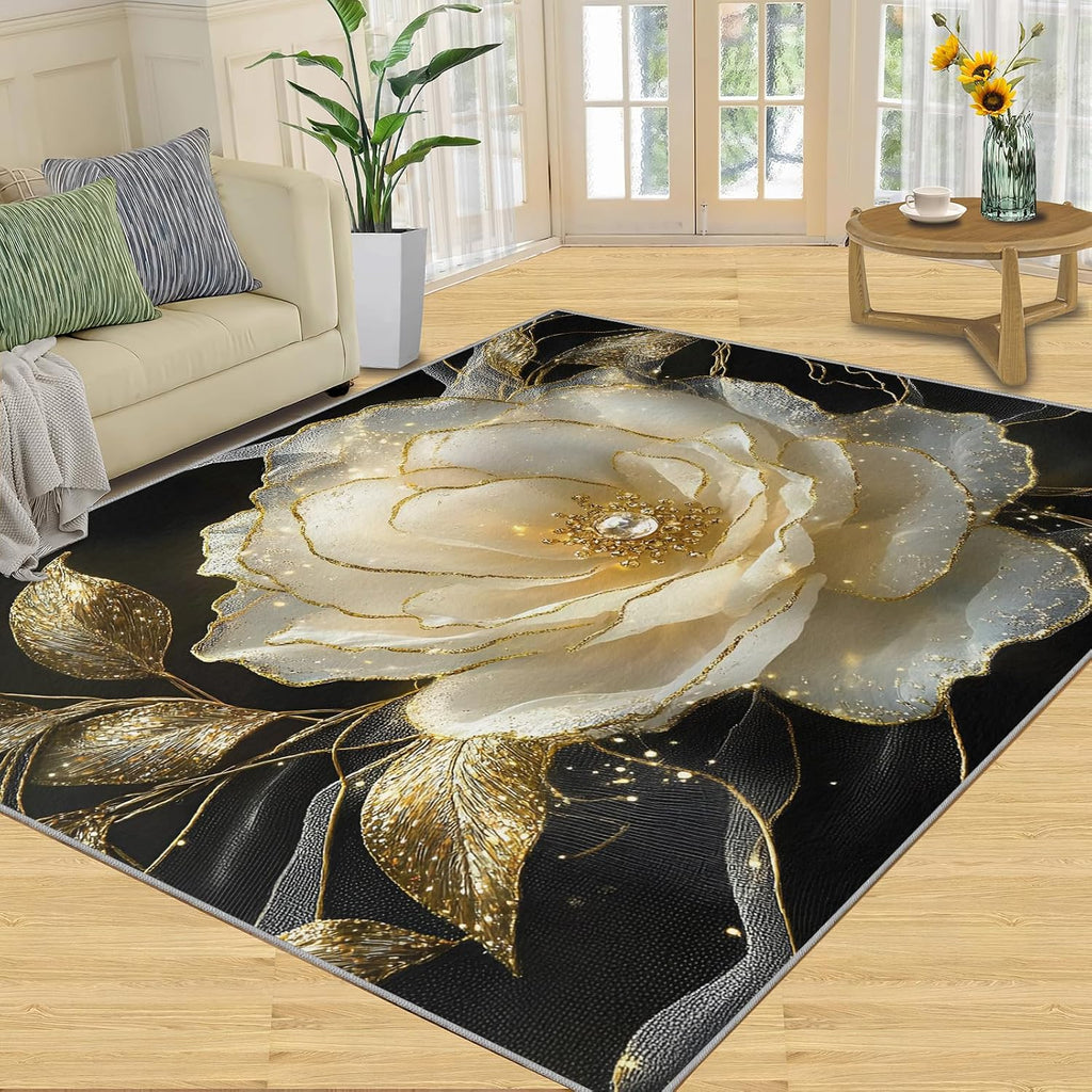6x8 Luxurious Florals Area Rug - Gem Stamen Large Rugs for Living Room, Gorgeous Flowers Carpet Area Rug for Girls Bedroom Kids Room Basement Office Classroom