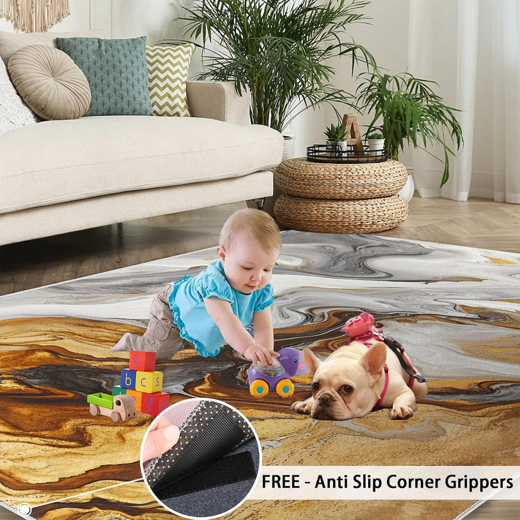 Fluid Rugs for Bedroom, Abstract Art Rug 6x8, Modern Decor Dining Room Rugs Washable & Non Slip Large Carpet for Home Decor