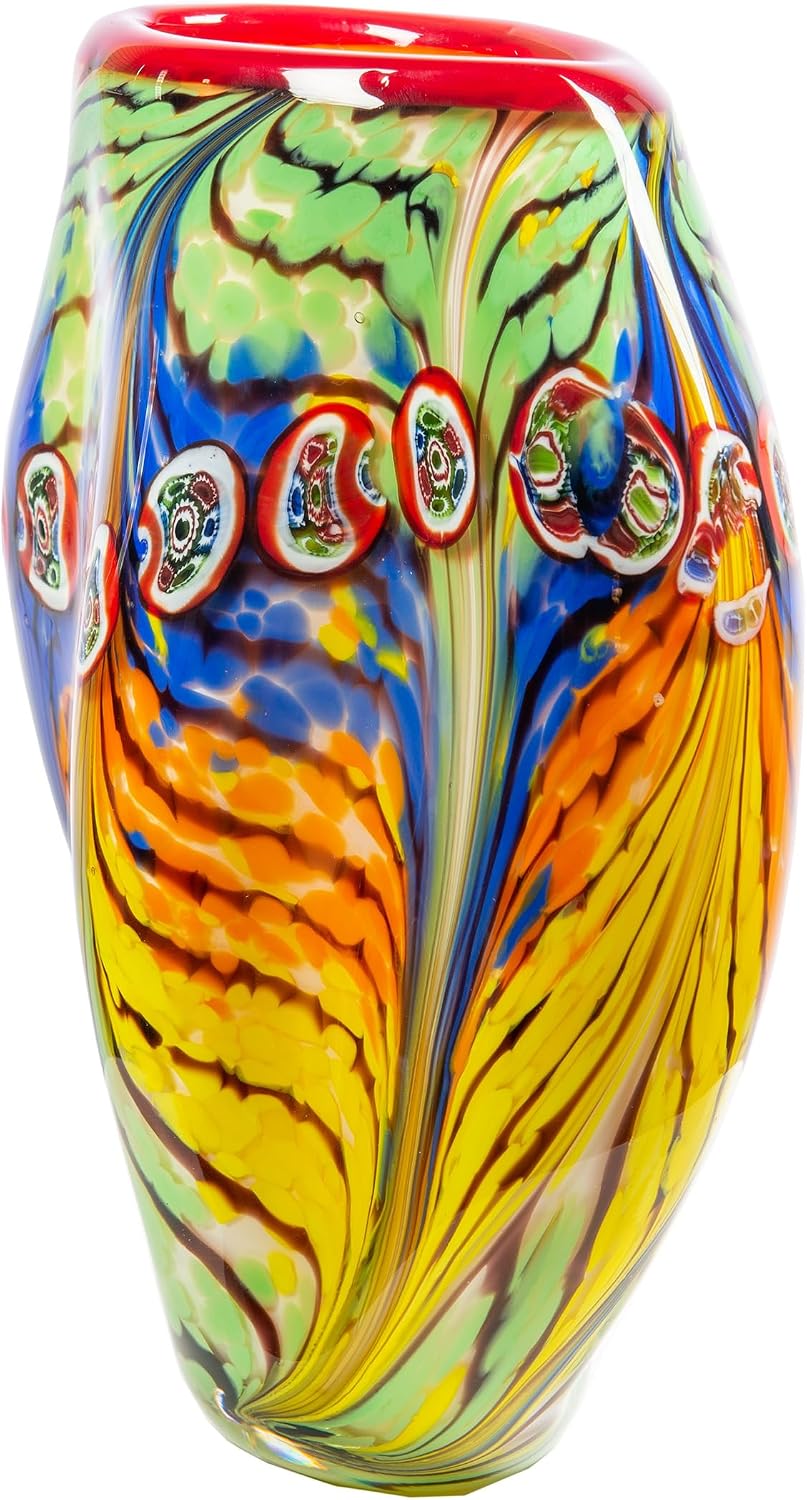 Dale Tiffany AV15209 Peacock Feather Hand Blown Art Glass Vase