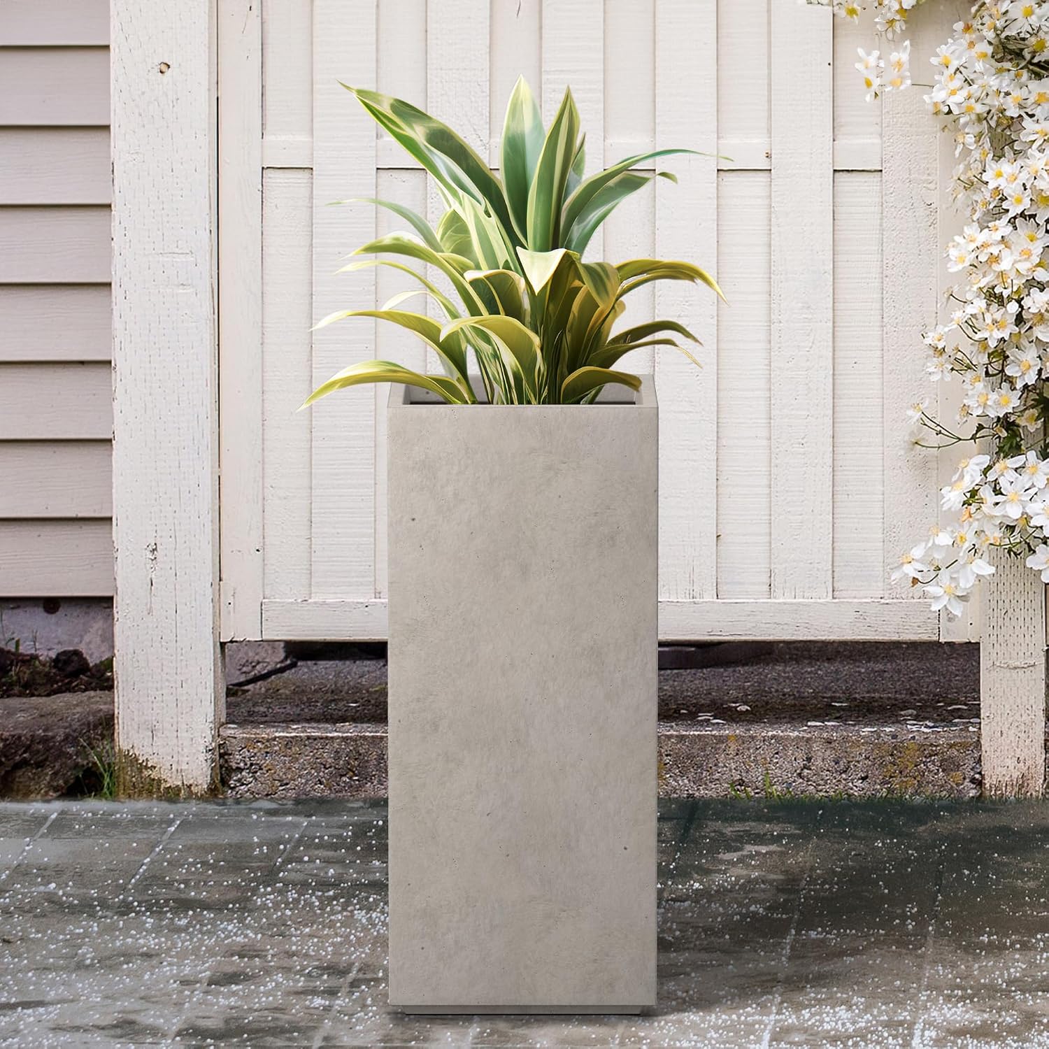 Kante 27.6' H Tall Rectangular Concrete Planter, Modern Square Diameter Plant Pot with Drainage Hole and Rubber Plug for Indoor Outdoor Home Patio Garden, Weathered Concrete