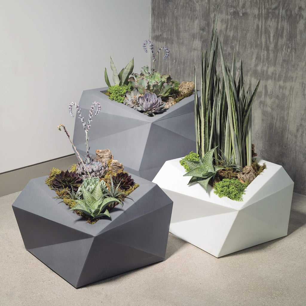 Crescent Garden Modern Geometric Origami Planter, Plant Pot, 26-Inch (Caviar Black)