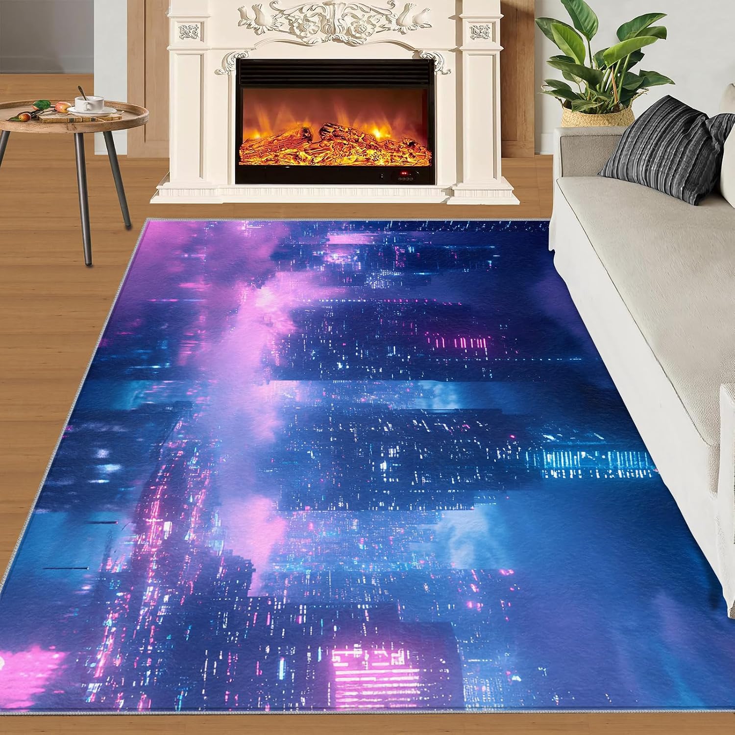 City Rug 6x8, New York Area Rug, City Night View Rugs for Living Room, Washable Rugs for Bedroom, Non Slip Low Pile Floor Mats