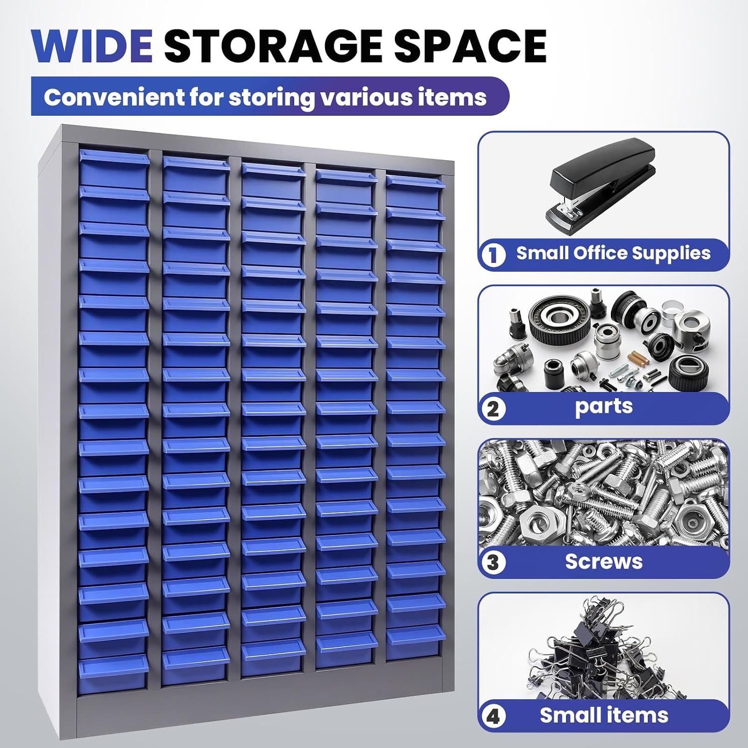 75-Drawer Tool Cabinet & Metal Storage Cabinet - Versatile Parts Organizer Cabinet with Anti-Drop Design, Nut and Bolt Storage Organizer & Bolt Bin with ABS Drawers, for Garage, Workshop & Home