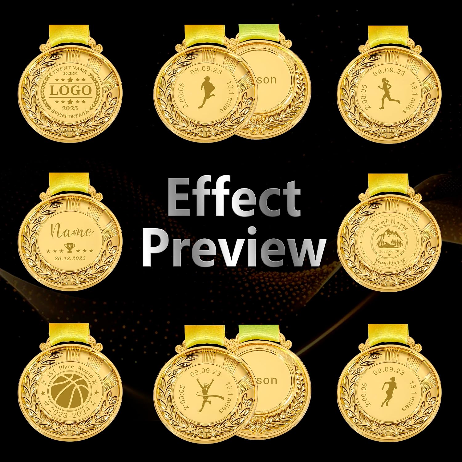 Aizza Beata 10PCS - Custom Gold Medals for Awards - Personalized Metal Award Medals with Neck Ribbon, 1st 2nd 3rd Place Medals for Adults, Kids, Students, Perfect for Competitions, Gifts, Party Favor