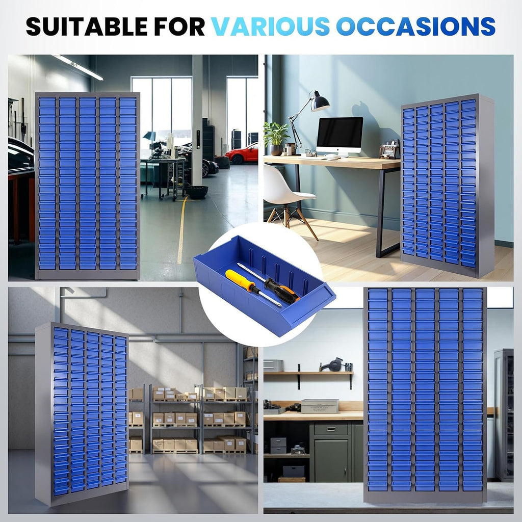 100 Drawer Nut and Bolt Organizer, Parts Cabinet with Shelf and Label, ABS Material Bolt Bin, Blue Bolt Bins Organizers for Shop, Nuts and Bolts Organizer for Tool Hardware Storage