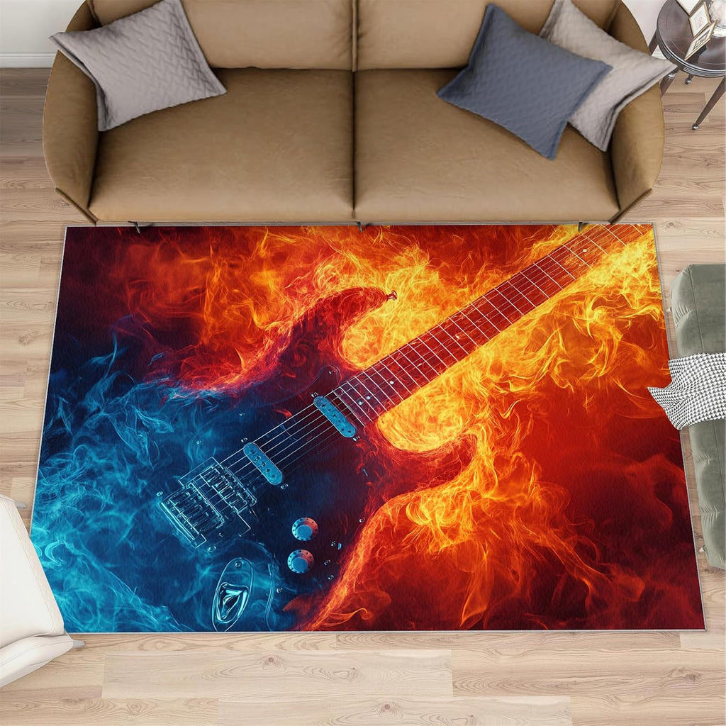 Flame Electric Guitar Area Rug 6x8 - Guitar Large Rugs for Living Room, Cool Music Carpet Area Rug for Girls Bedroom Kids Room Basement Office Classroom