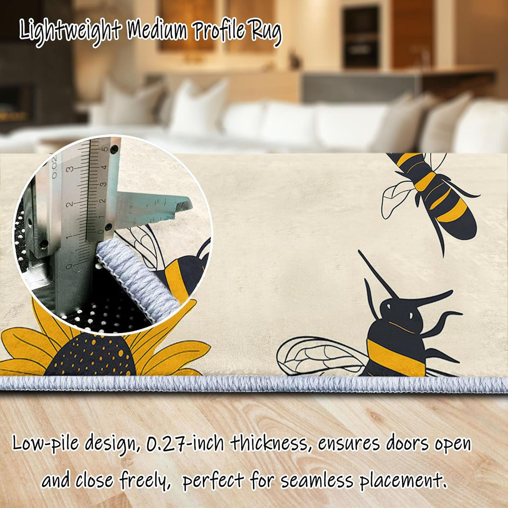 Minimal Sunflower and Bee, Machine Washable Area Rugs Perfect for high Traffic Areas of Your Living Room,Bedroom,Home Office,Kitchen Area Rug 6 x 8 ft Multicolor Carpet