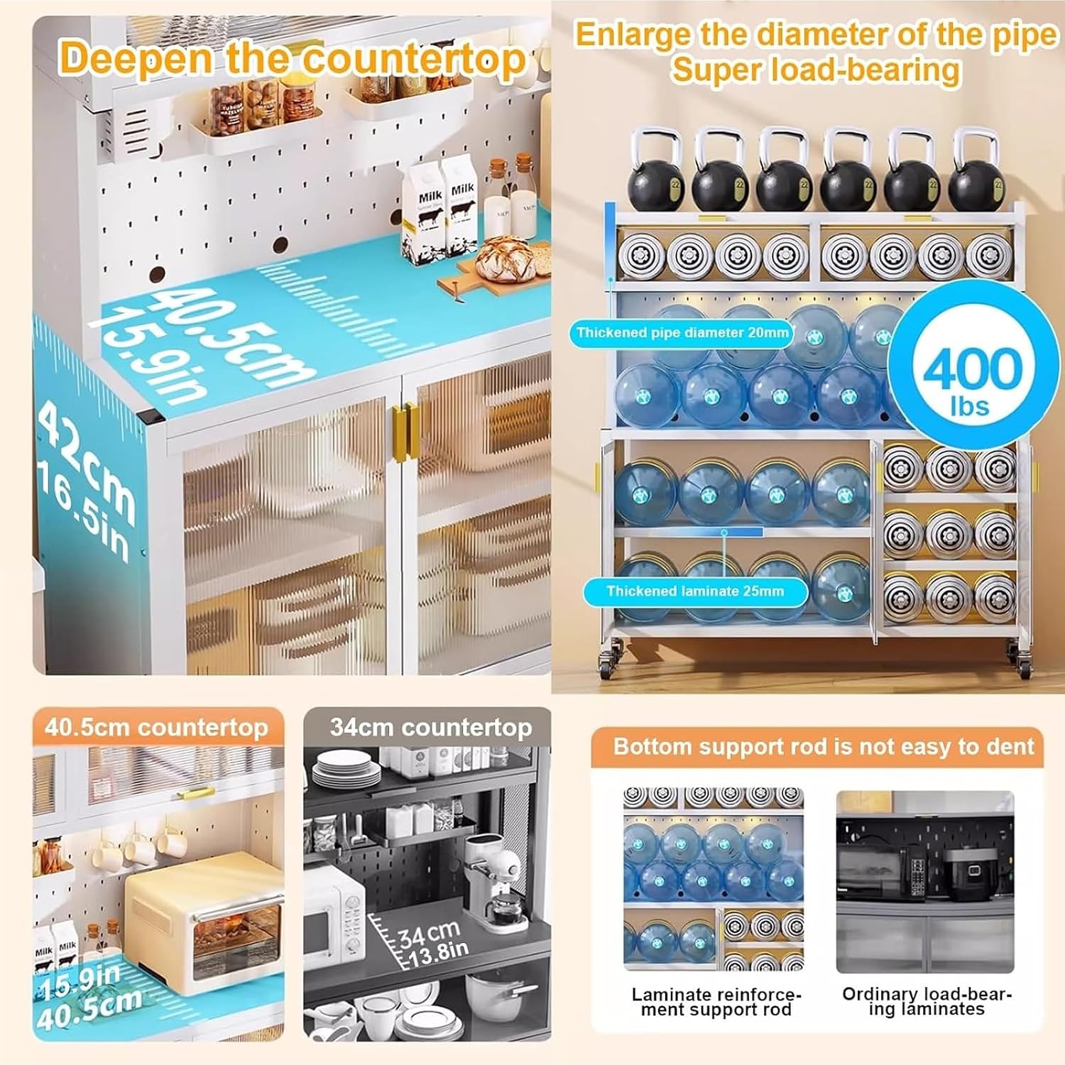 Baker Rack Kitchen with Hutch, Large Bakers Rack with Storage, 5-Tier Microwave Oven Stand, Expanded Space, Large Storage Capacity(White,80cm)
