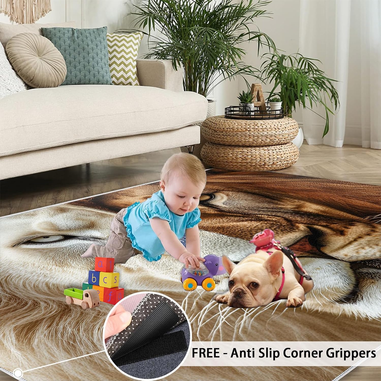 Lion Area Rug Large - 6x8 Rug, Animal Theme Rugs for Living Room, Wild Animal Area Rugs for Bedroom, Wildlife Washable Carpet, Lion Home Decor & Gifts