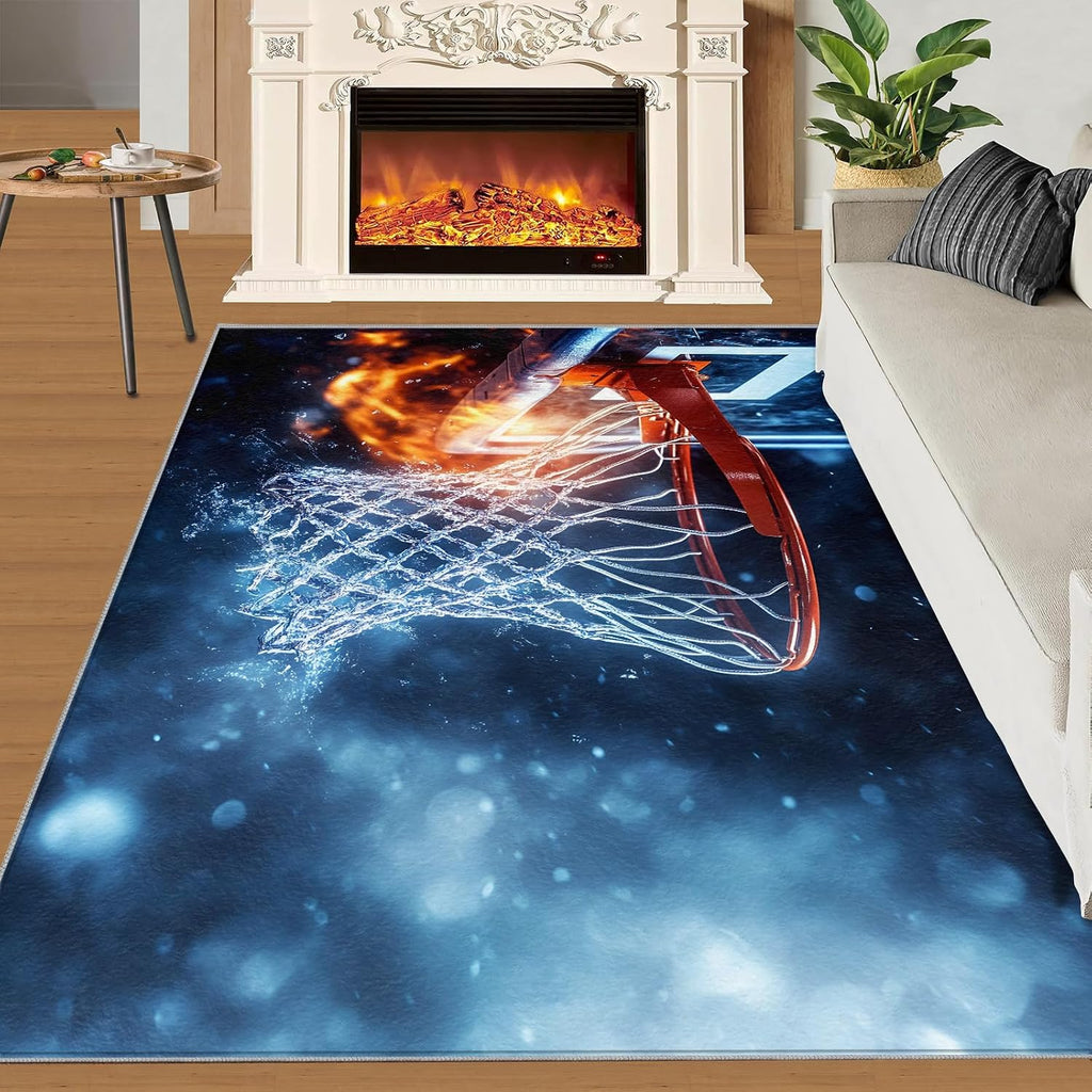 Basketball Rug 6x8, Boys' Sports Rugs for Living Room, Basketball Rugs for Bedroom, Washable Area Rug, Non Slip Carpet for Hardwood Floors