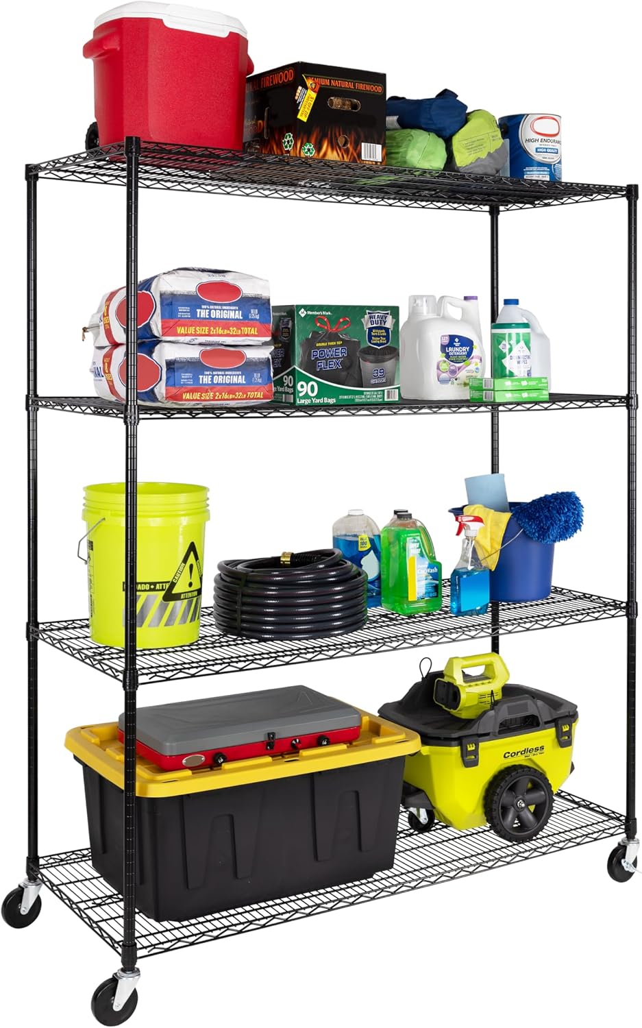 Seville Classics UltraDurable Heavy Duty NSF Solid Steel Wire Rack Storage Unit, Organizer for Garage, Warehouse, Office, Restaurant, Classroom, Kitchen, Black, 4-Tier Shelving, 60' W x 24' D
