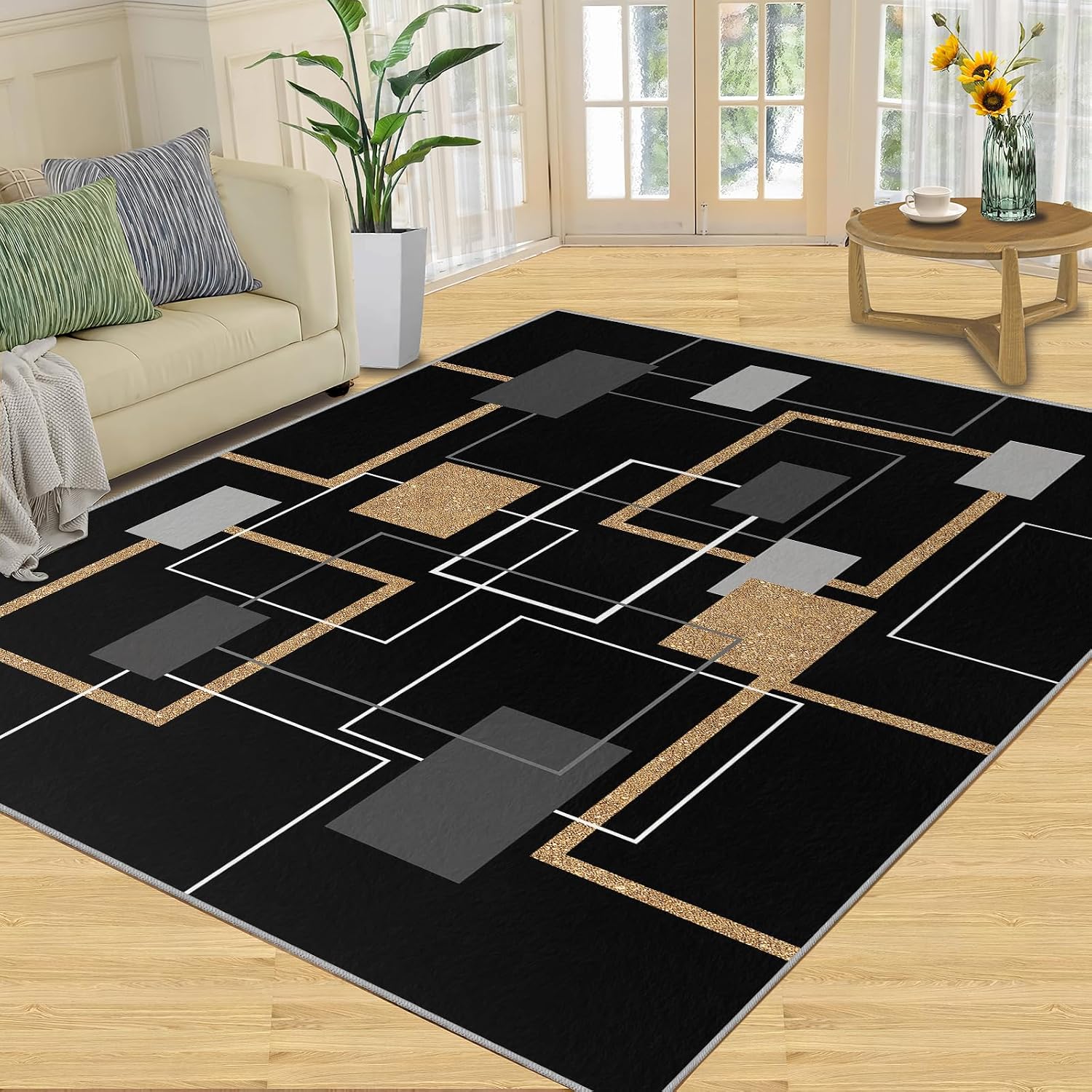 Medieval Geometric Area Rug, Modern Stylish Rugs for Living Room, Indoor Non-Slip Kids Rugs, Machine Washable Breathable Durable Carpet for Front Entrance Floor Decor,6 x 8ft
