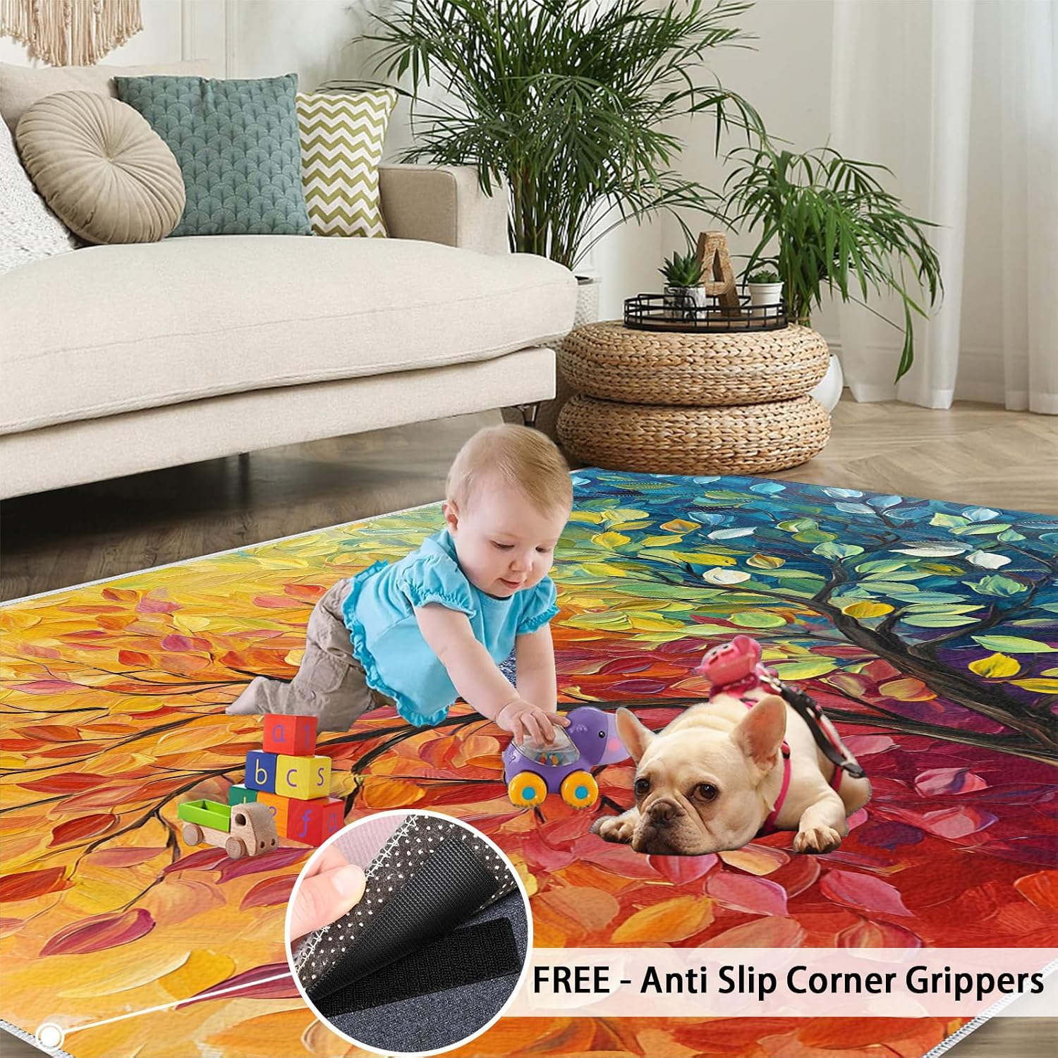 Abstract Tree Area Rug 6x8 - Tree of Life Large Rugs for Living Room, Abstract Art Carpet Area Rug for Girls Bedroom Kids Room Basement Office Classroom